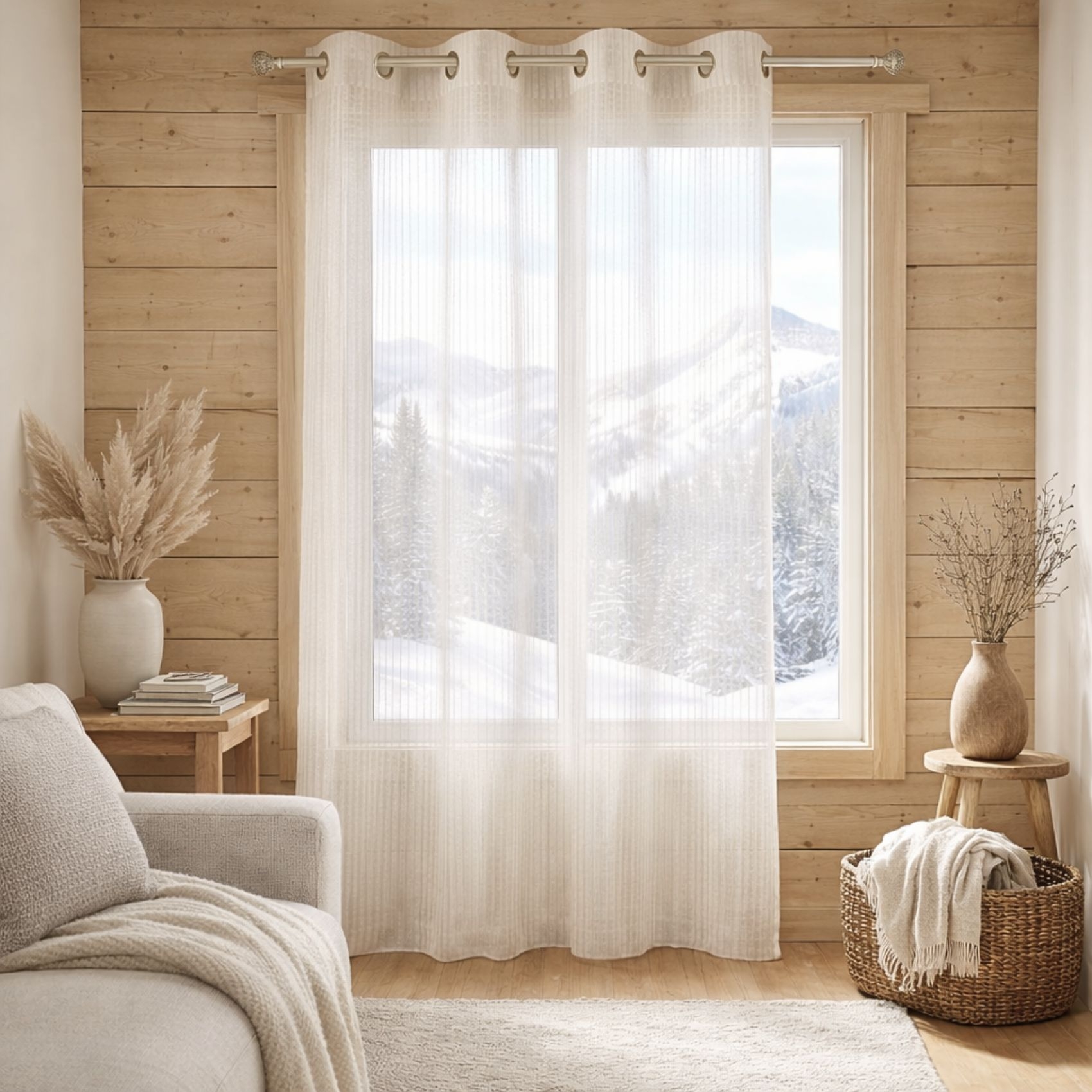 Voilage ivoire fines rayures verticales