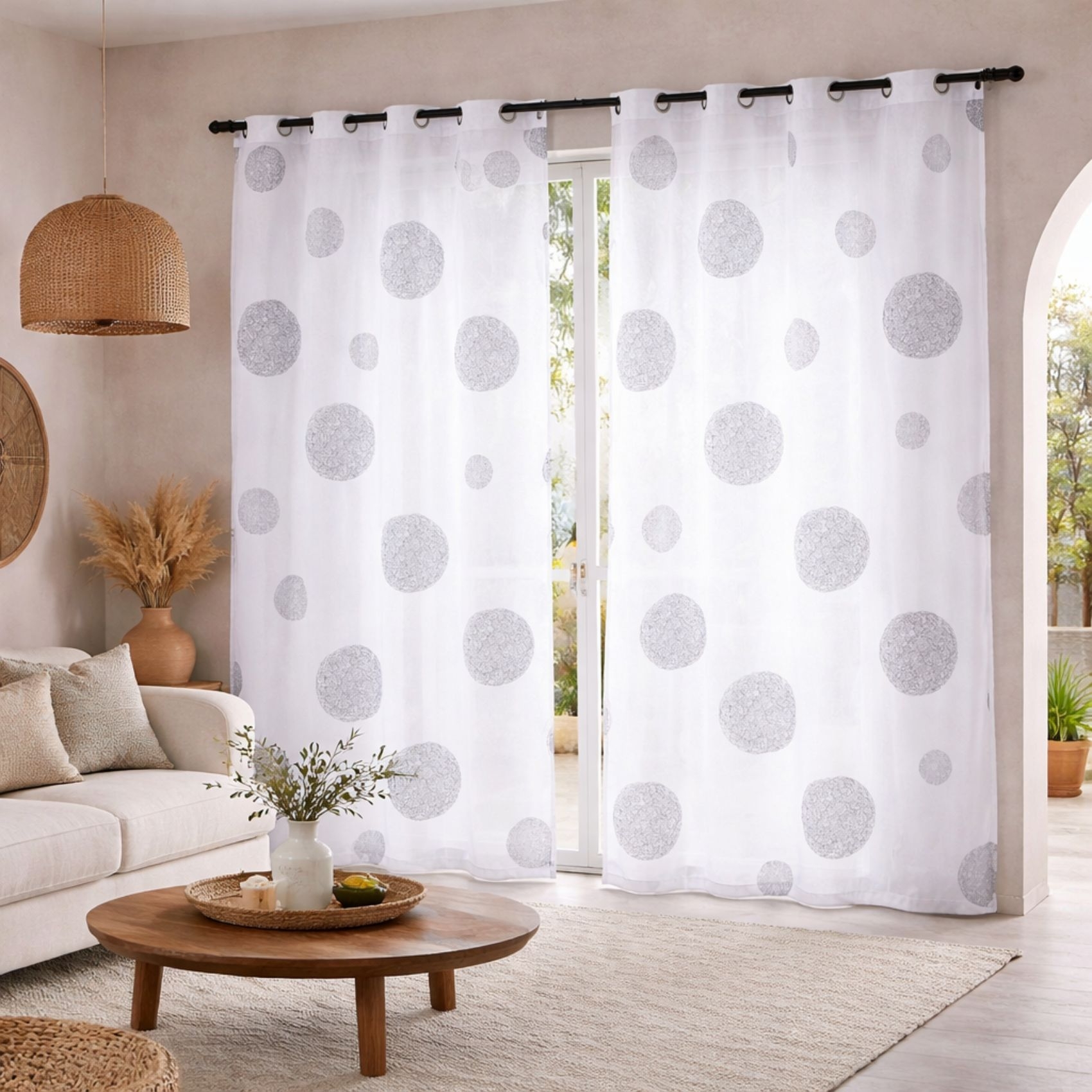 Voilage  blanc broderie rond