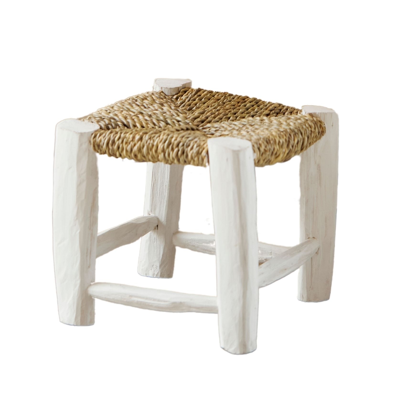 Tabouret Marocain blanc en bois