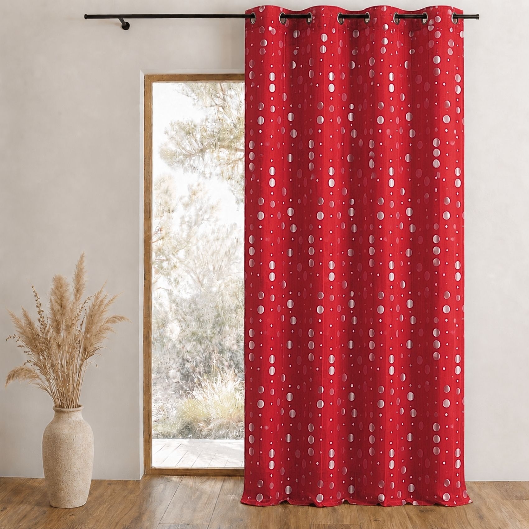 Rideau en jacquard froissé motifs de ronds
