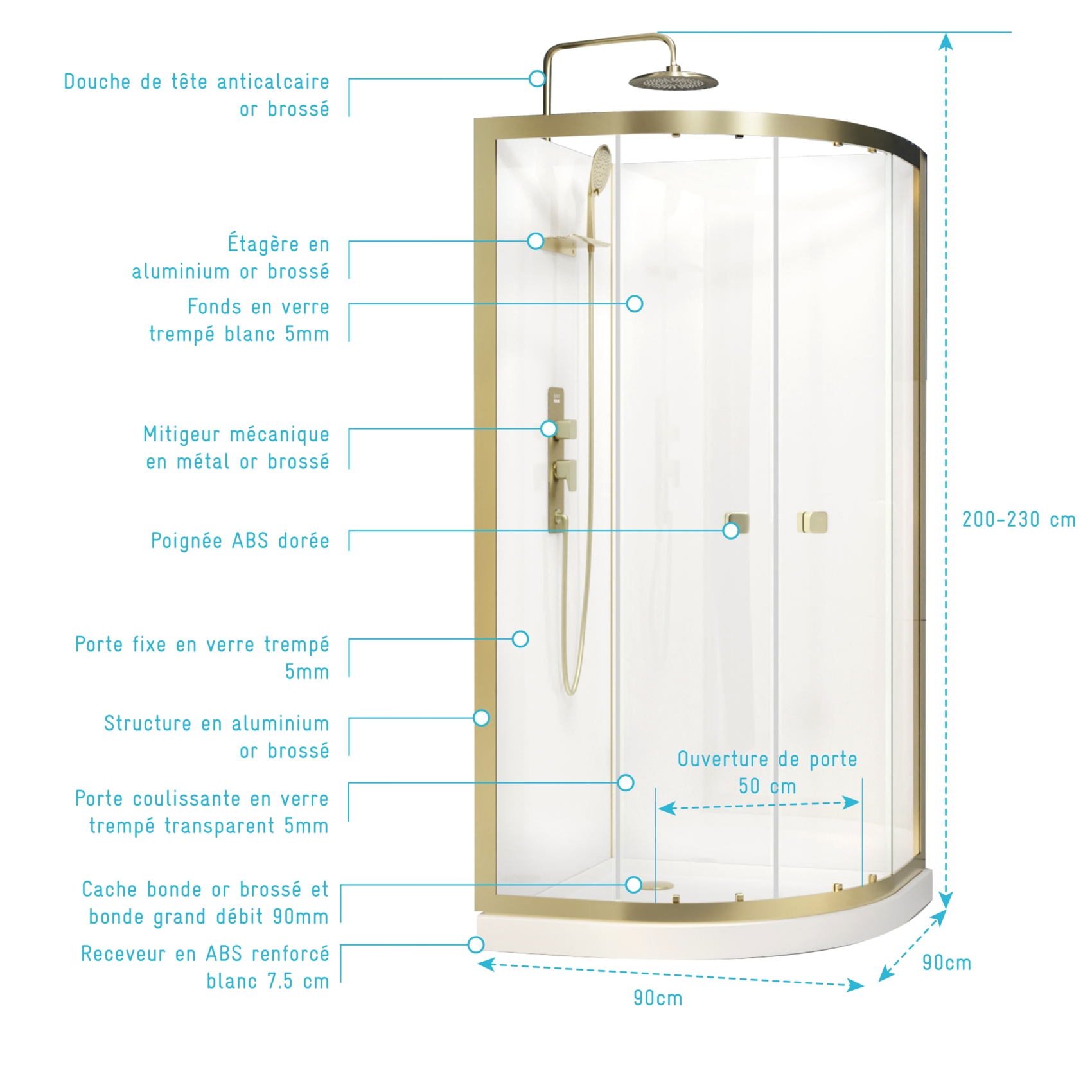 Cabine de douche design doré en aluminium — vue 3