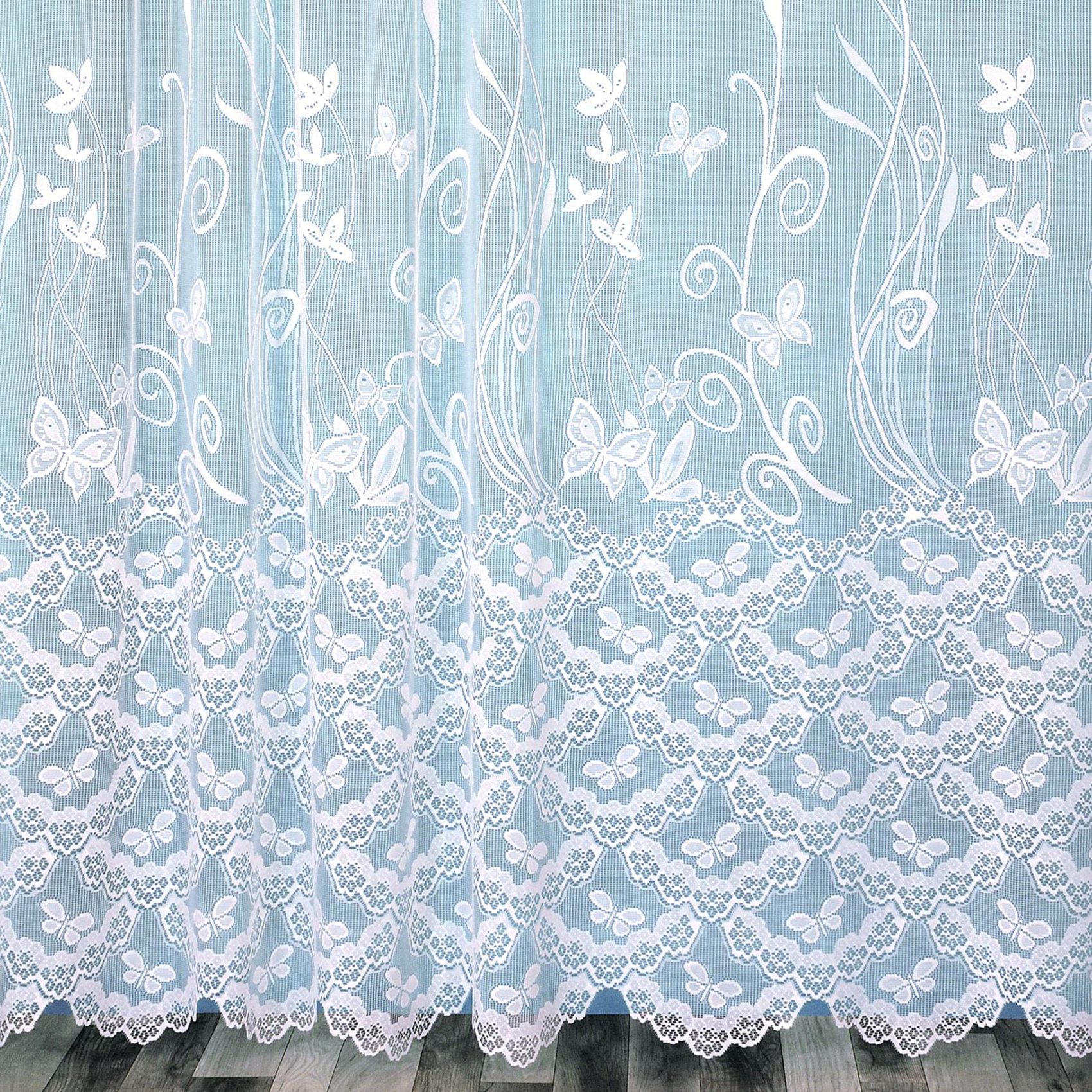 Panneau droit papillons et feuillages en dentelle modulable avec ruban fronceur