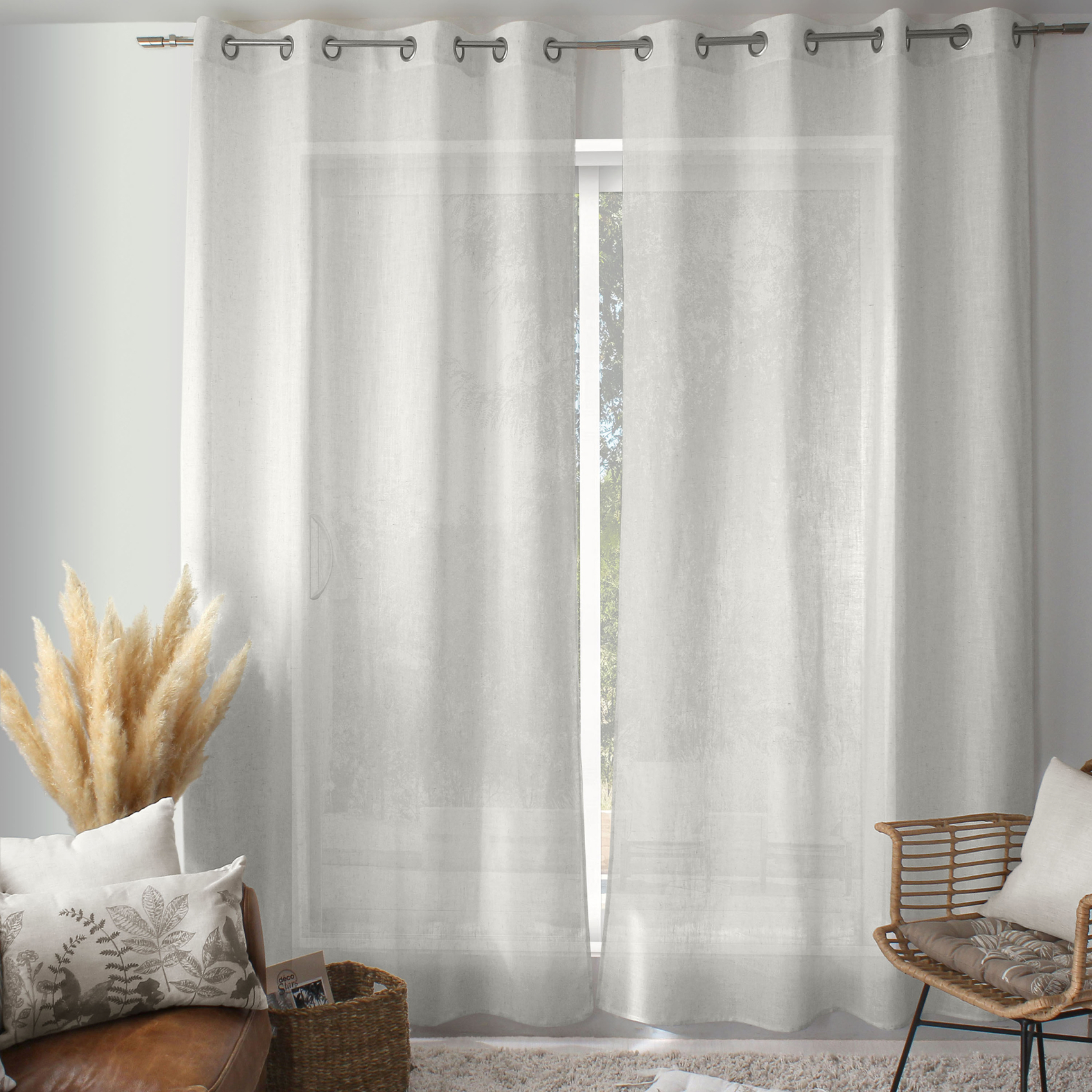 Rideau à oeillets naturel effet lin — vue 6
