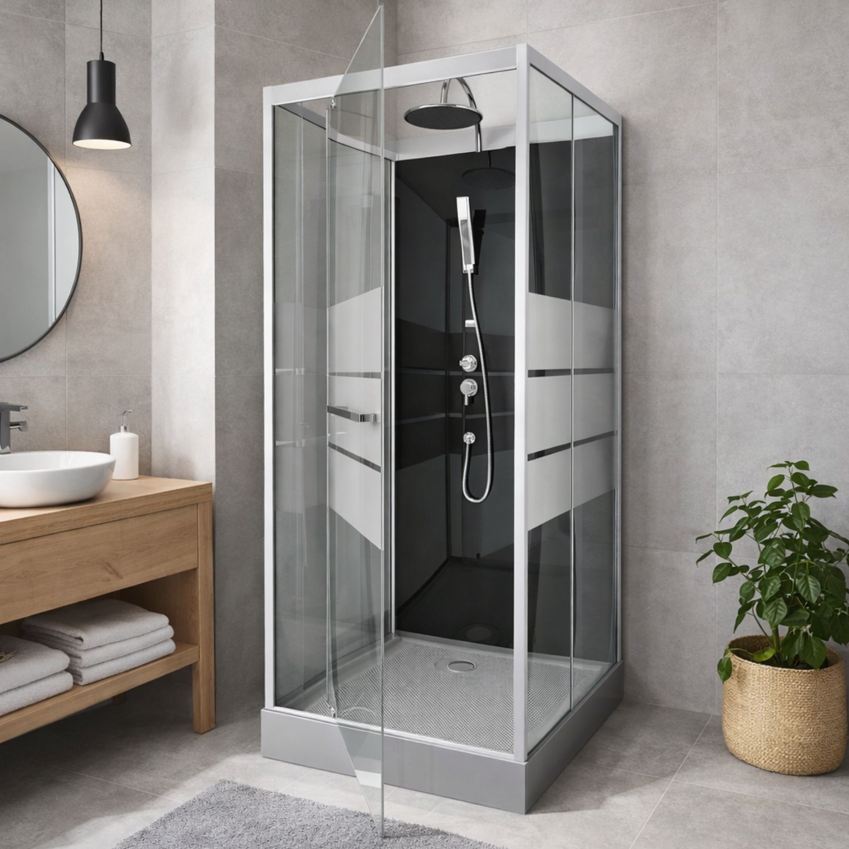 Cabine de douche carrée avec verre sérigraphié — vue 4