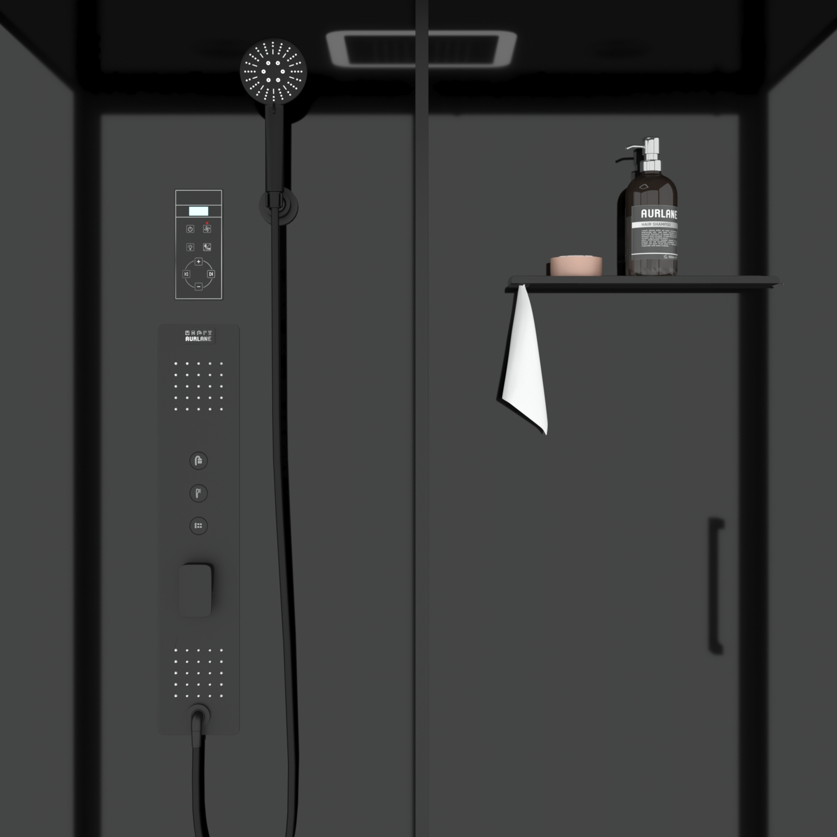 Cabine de douche hydromassante rectangulaire XXL avec porte coulissante et panneau de contrôle tactile — vue 3