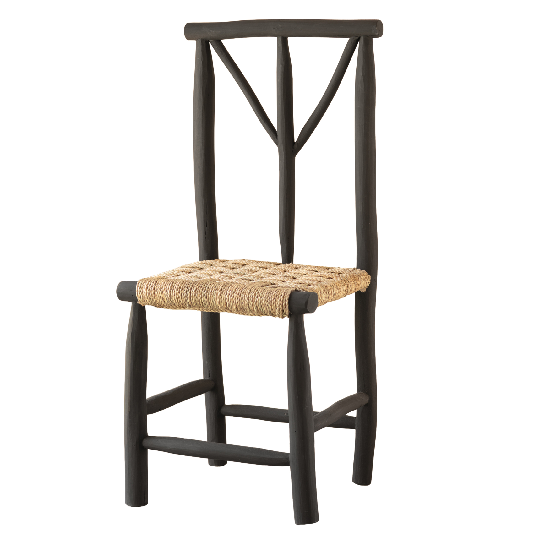 Chaise en bois noir et assise en paille