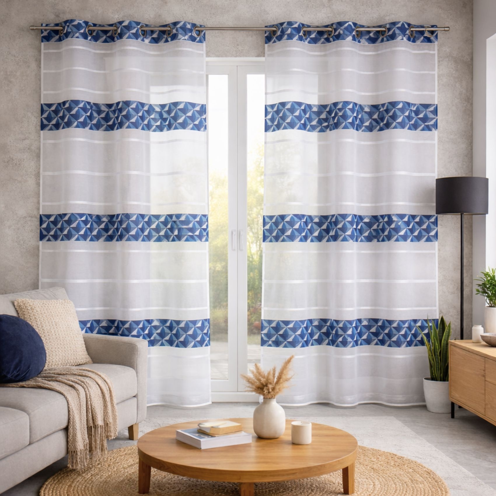 Voilage jacquard motifs bleus