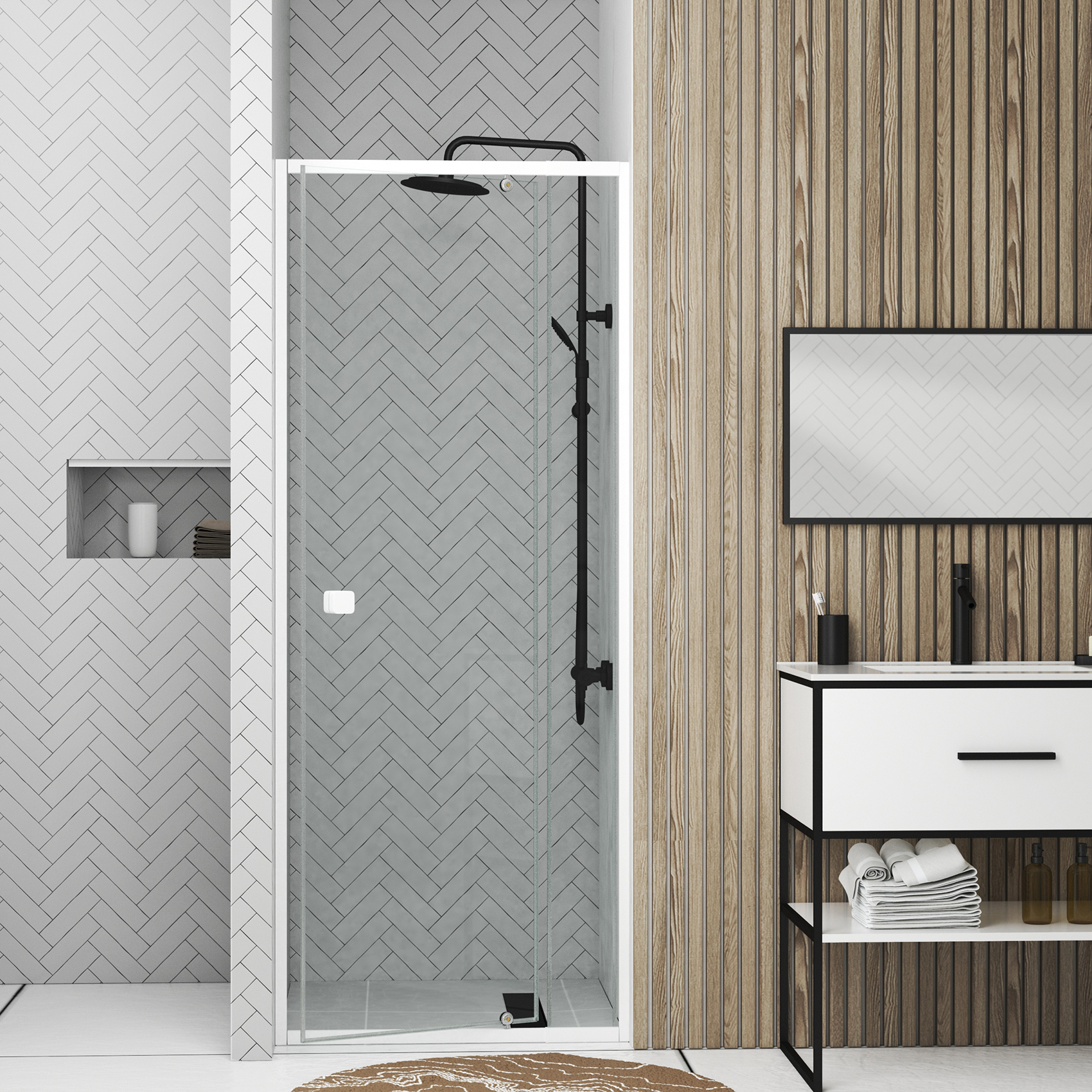 Porte de douche pivotante minimaliste extensible — vue 3