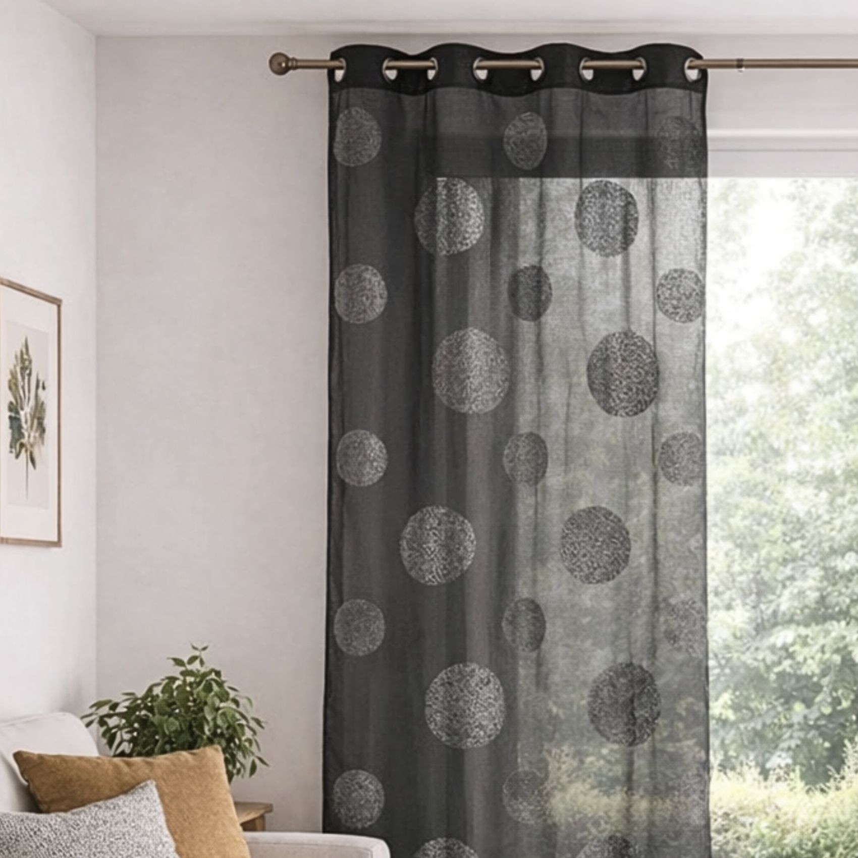 Voilage avec ronds brodés ton sur ton — vue 6