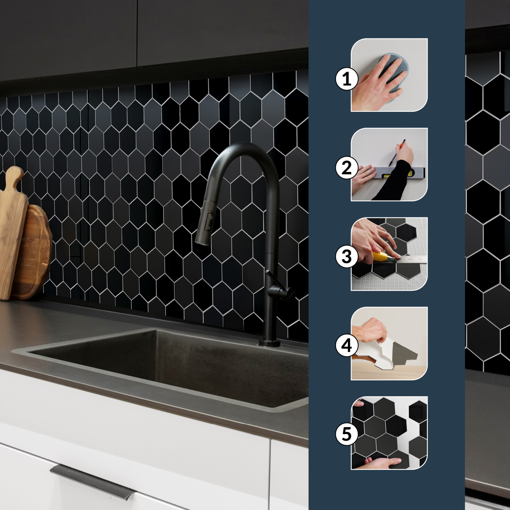 Lot de 4 crédences adhésives murales 3D effet carrelage hexagonal — vue 6