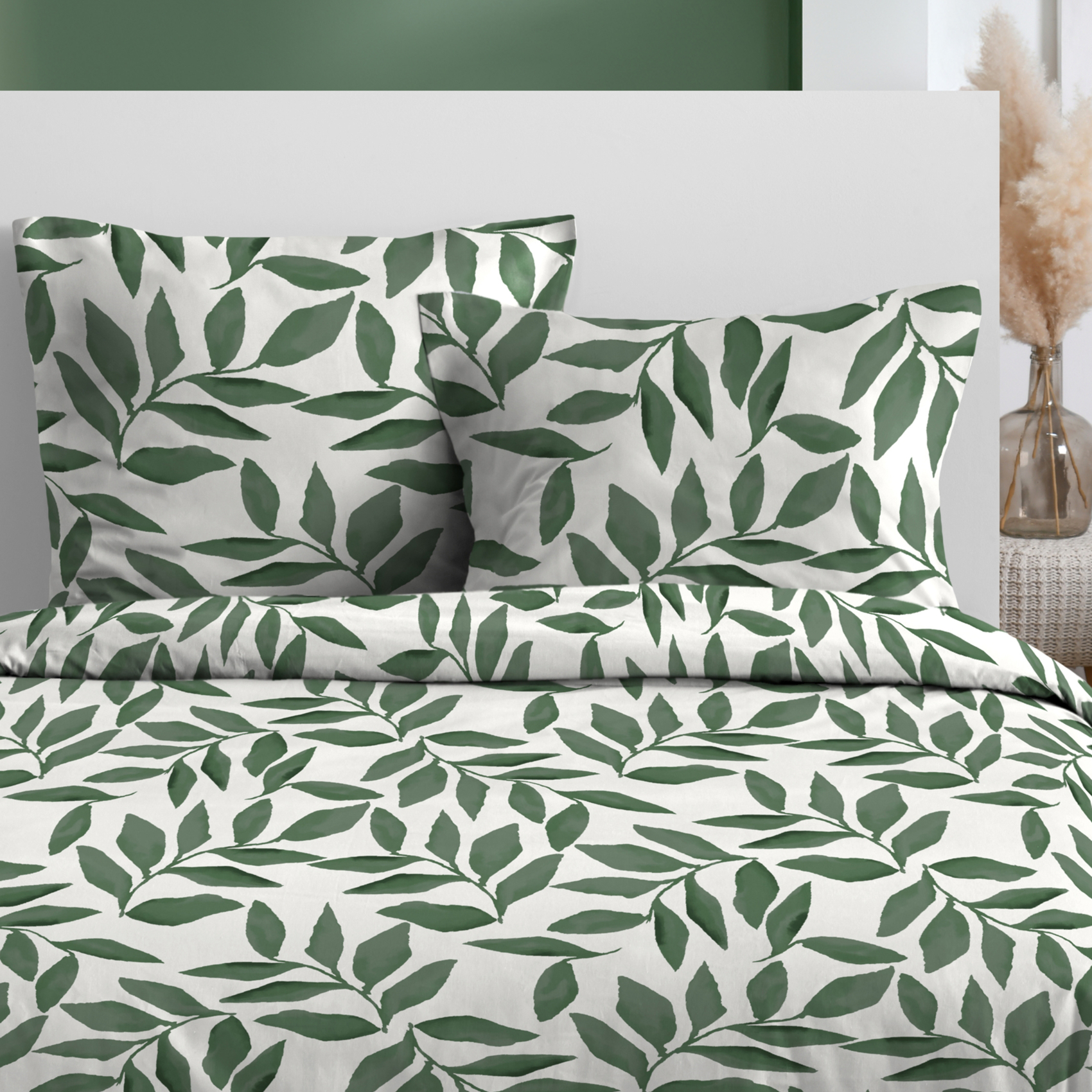 Parure de lit 3 pièces  microfibre feuillage housse + taies — vue 4