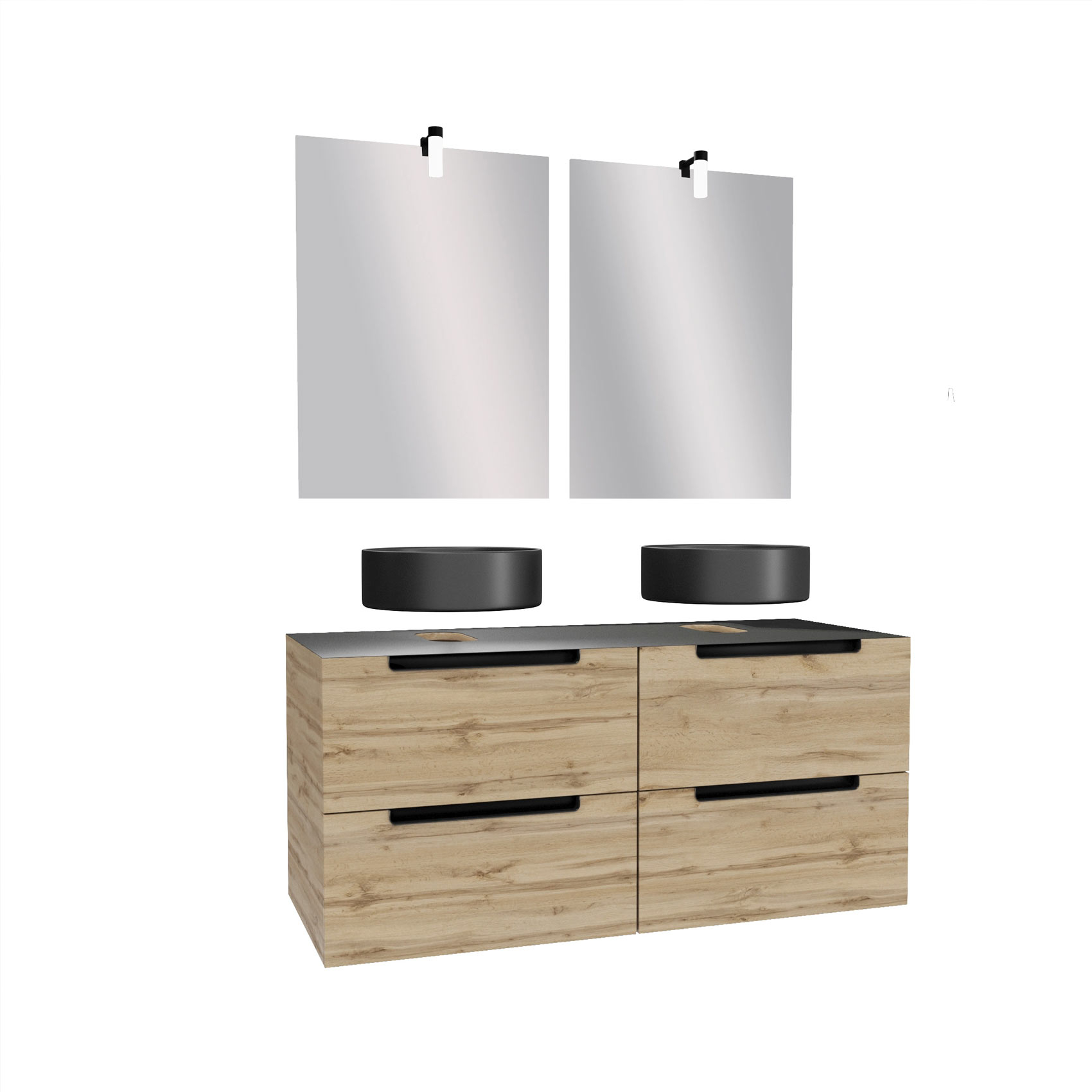 Ensemble de salle de bains avec 2 vasques rondes et 2 miroirs rectangulaires à led — vue 6