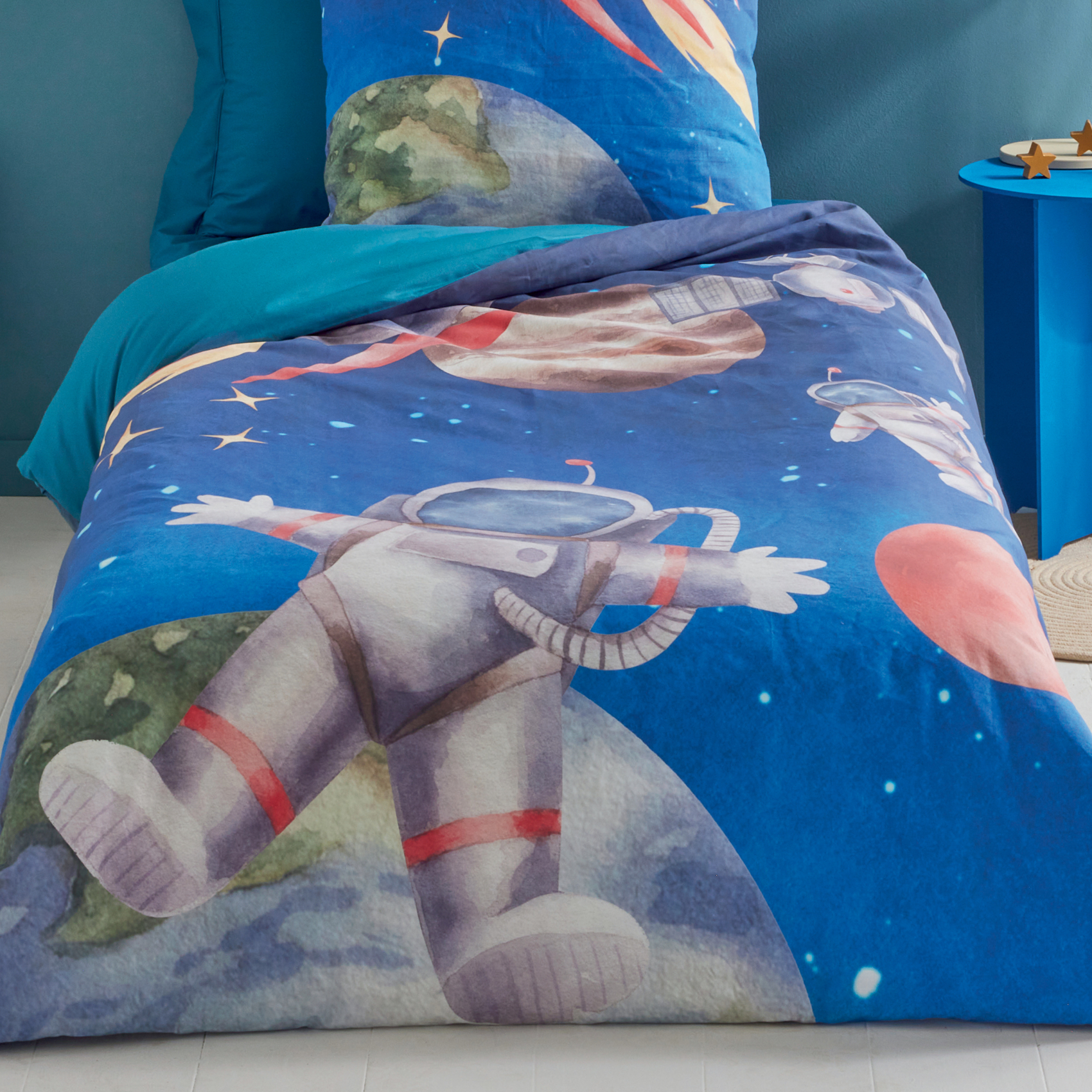 Housse de couette enfant percale de coton astronaute et fusée — vue 3