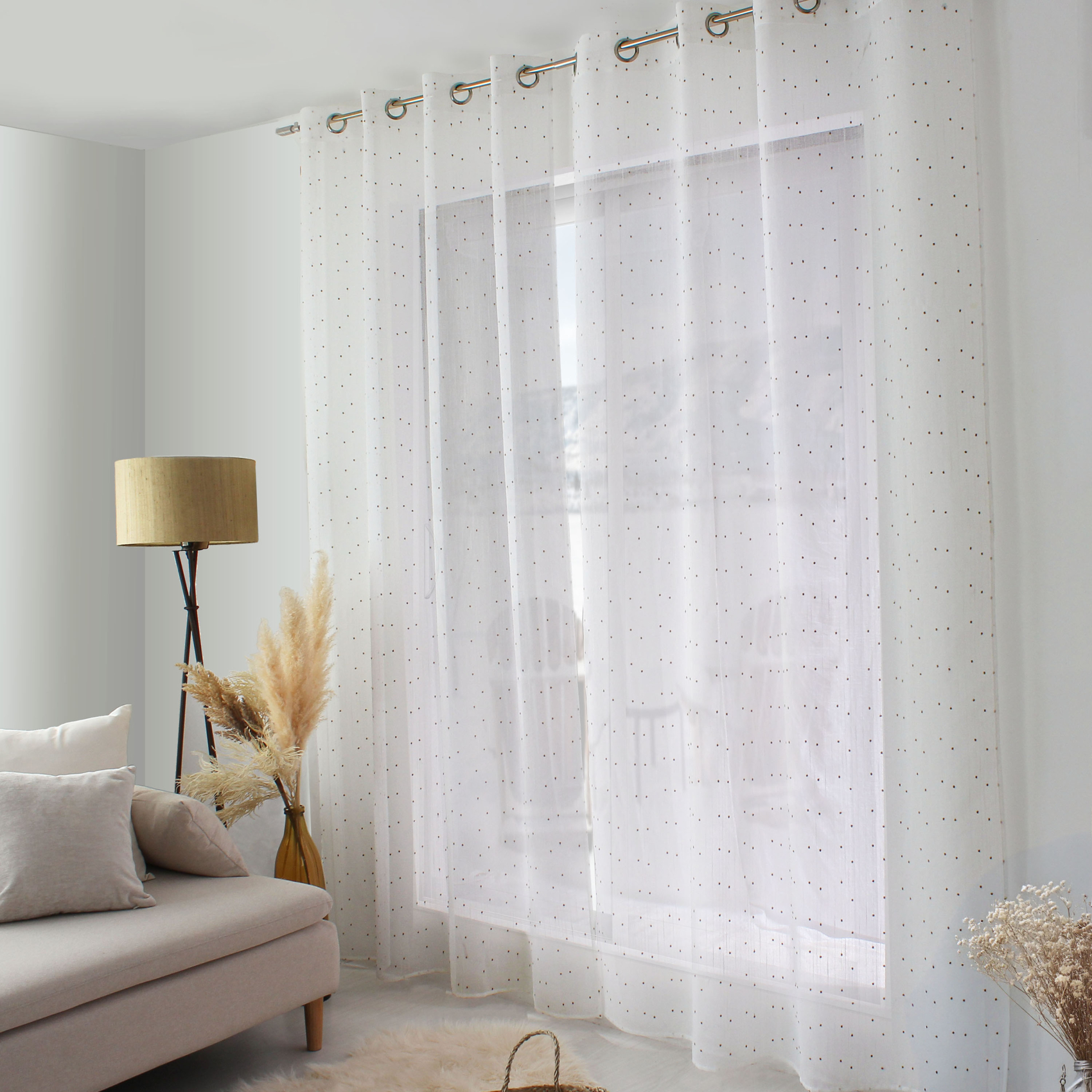 Voilage plumetis effet lin avec œillets