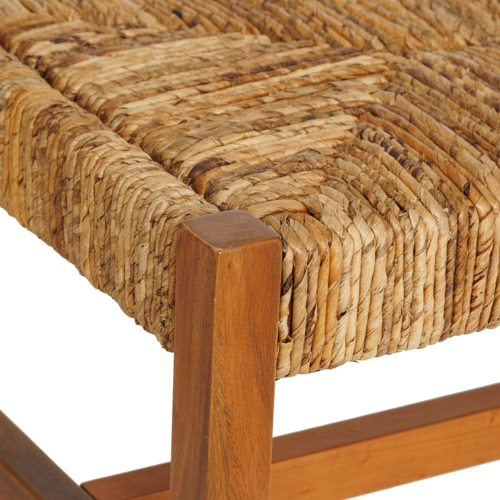Banc tressé en fibre végétale avec structure en bois — vue 3