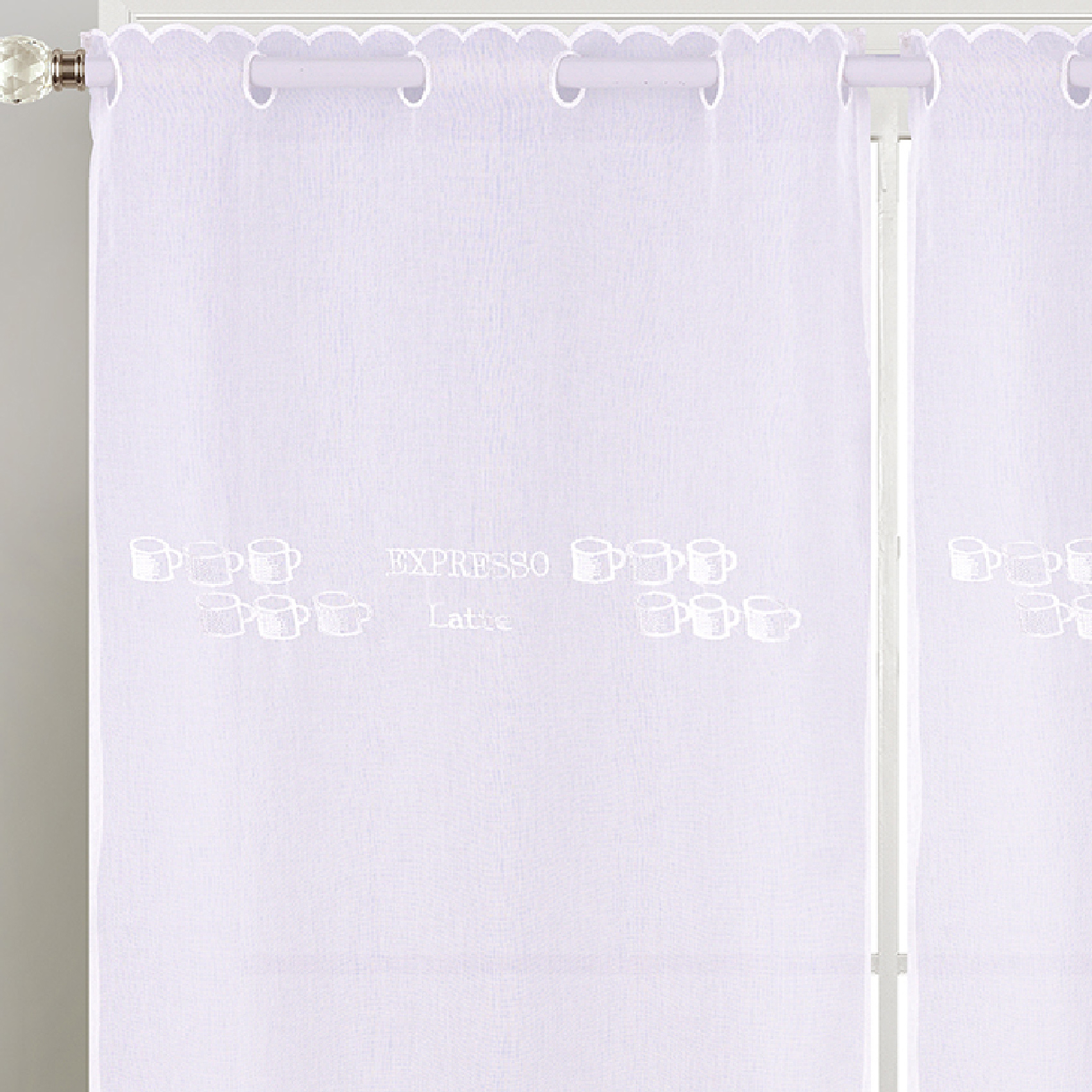 Paire de petits voilages de cuisine dentelle motif café latte — vue 4