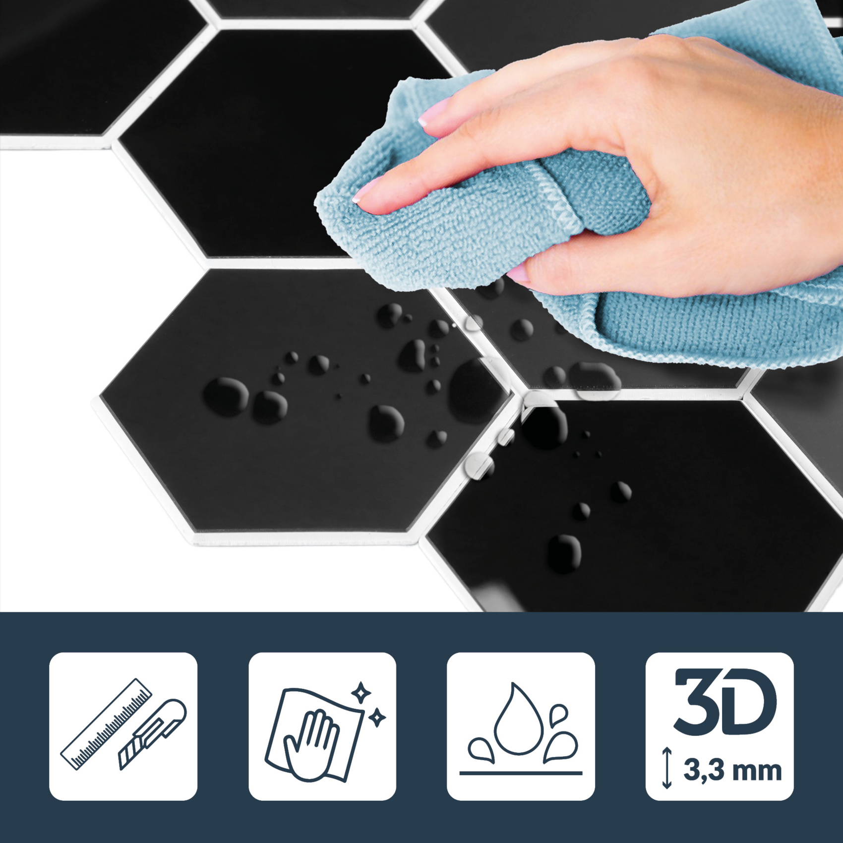 Lot de 4 crédences adhésives murales 3D effet carrelage hexagonal — vue 5