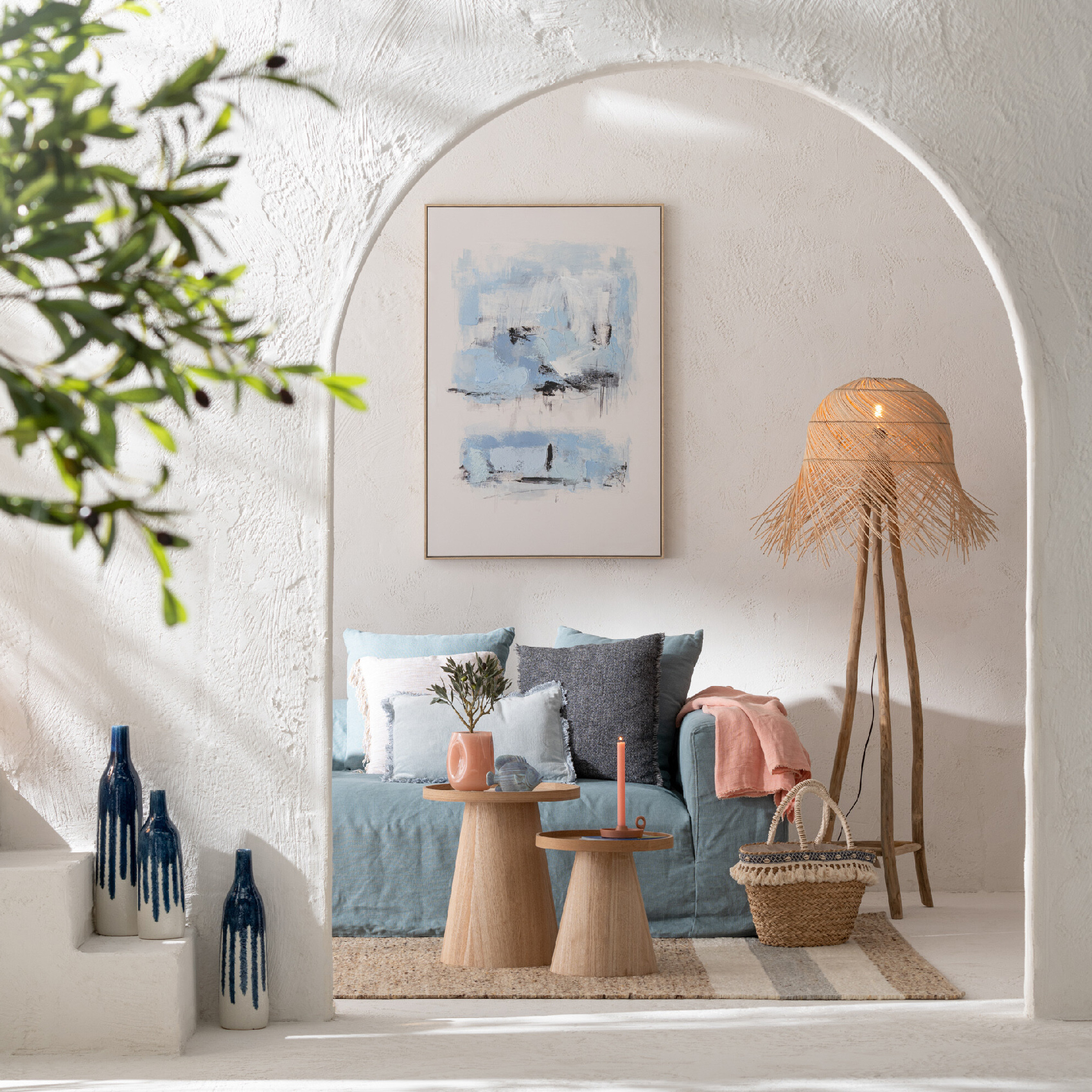 Lampadaire rond en rotin — vue 3