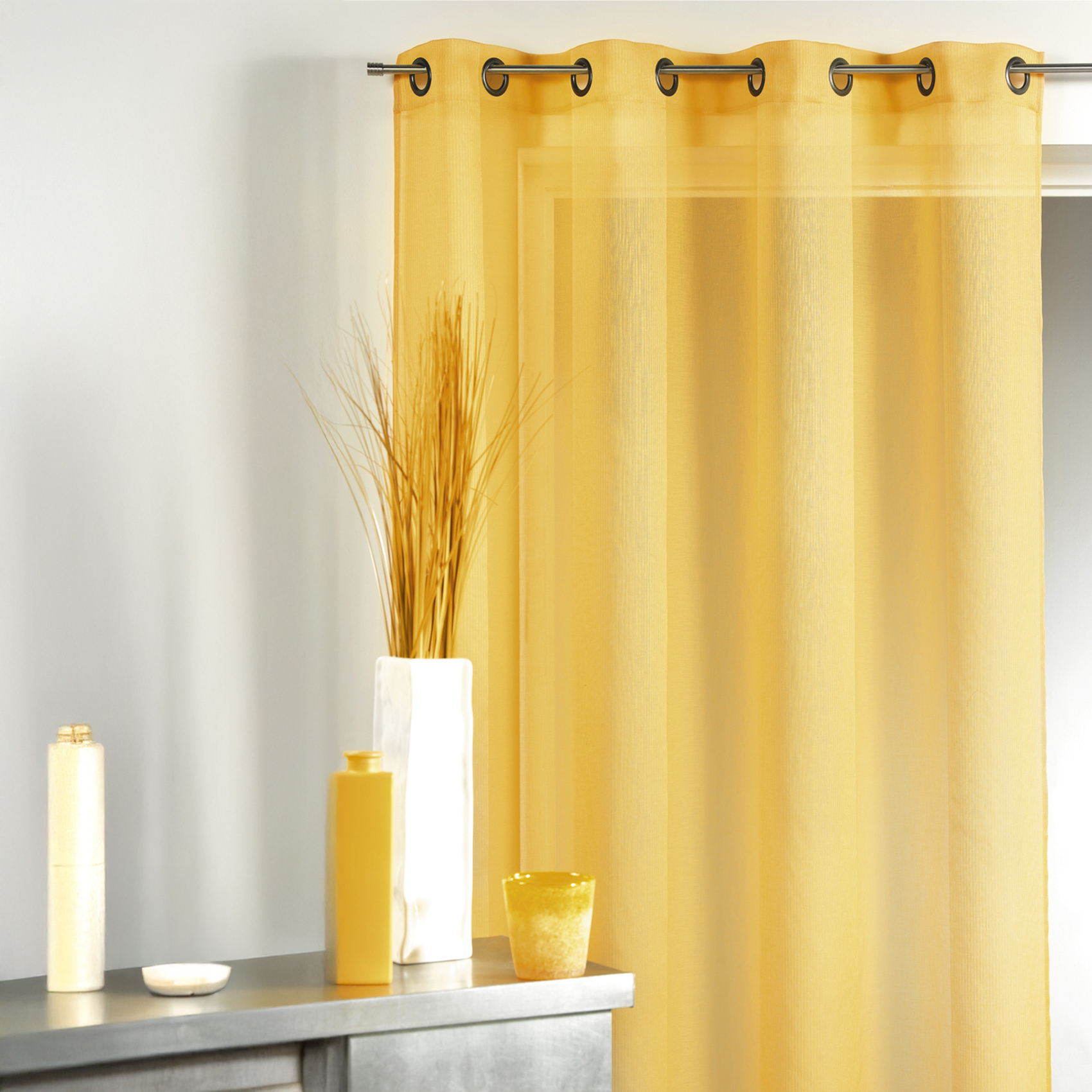 Voilage en étamine uni avec rayures ton sur ton — vue 3