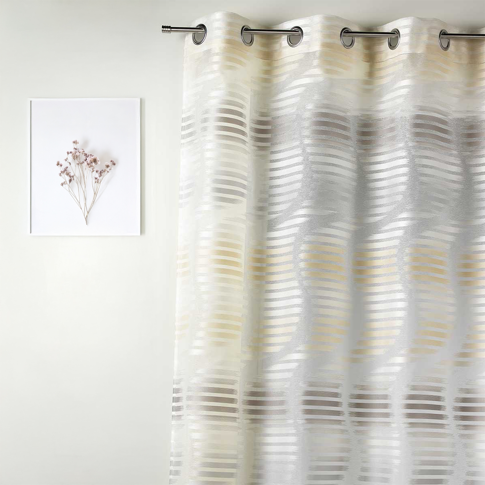 Voilage en jacquard fantaisie à rayures verticales ondulées