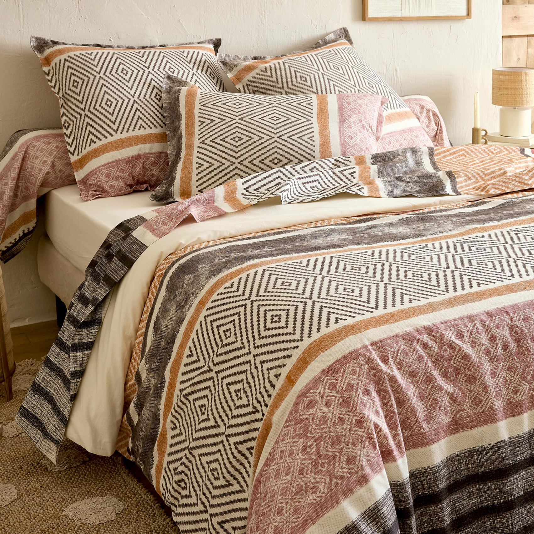 Drap plat coton 57 fils motif géométrique — vue 3