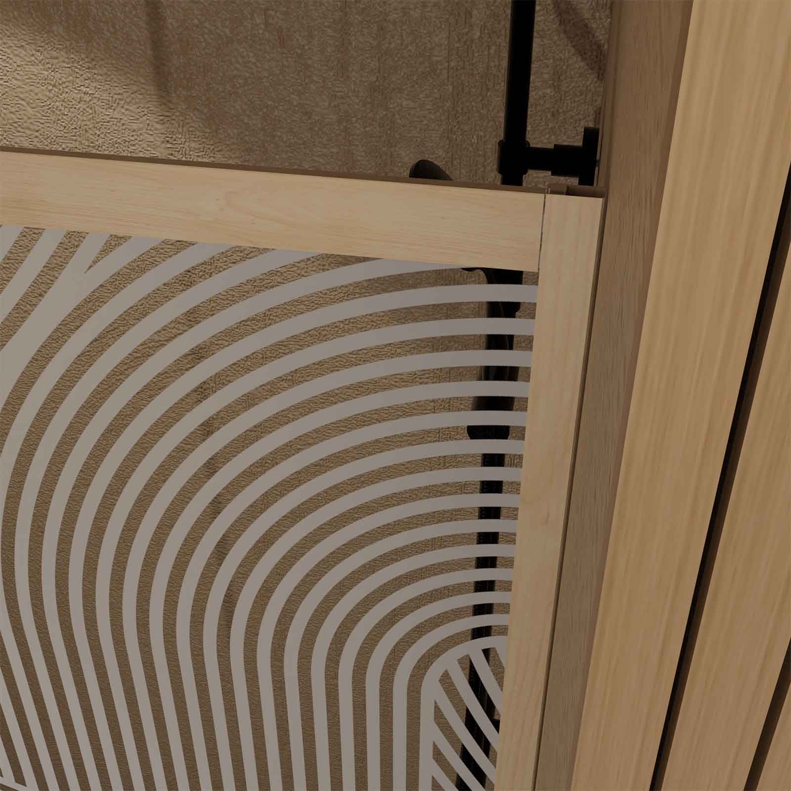 Porte de douche coulissante décor bois verre sérigraphié motif arrondi — vue 5