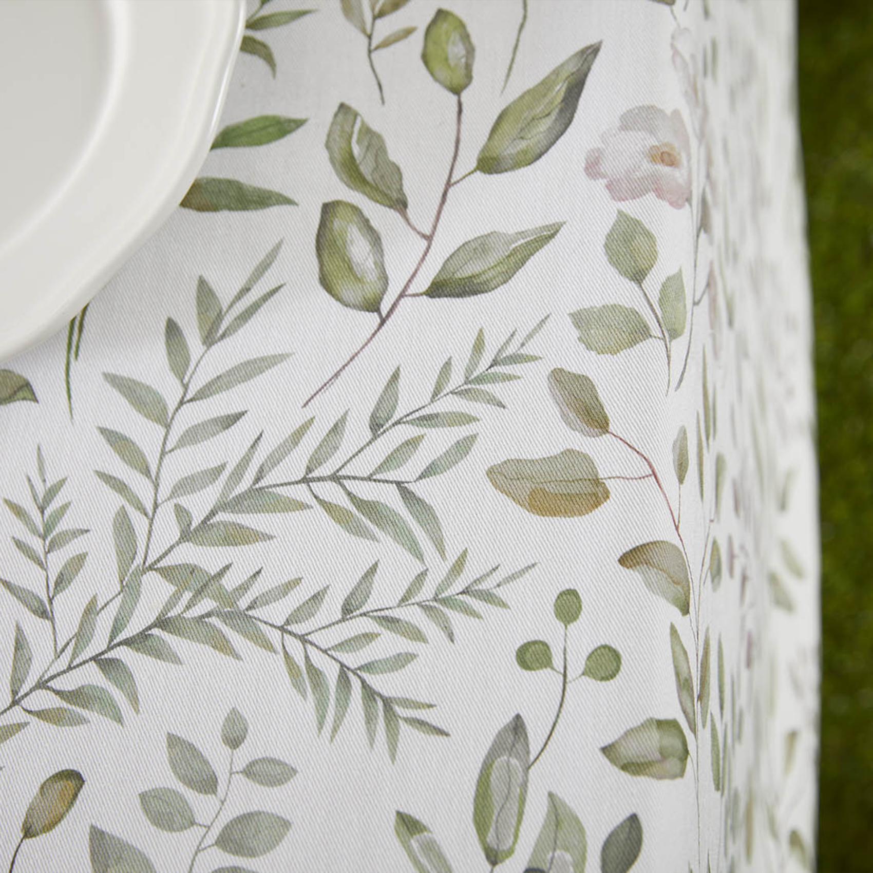 Nappe ronde en coton enduit anti-tache motif végétal — vue 3