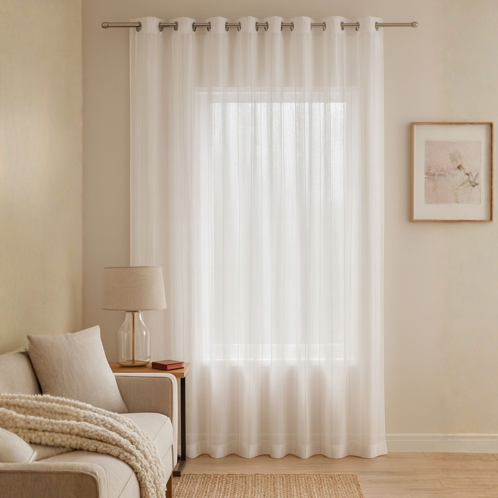 Voilage fines rayures brodées avec grande largeur