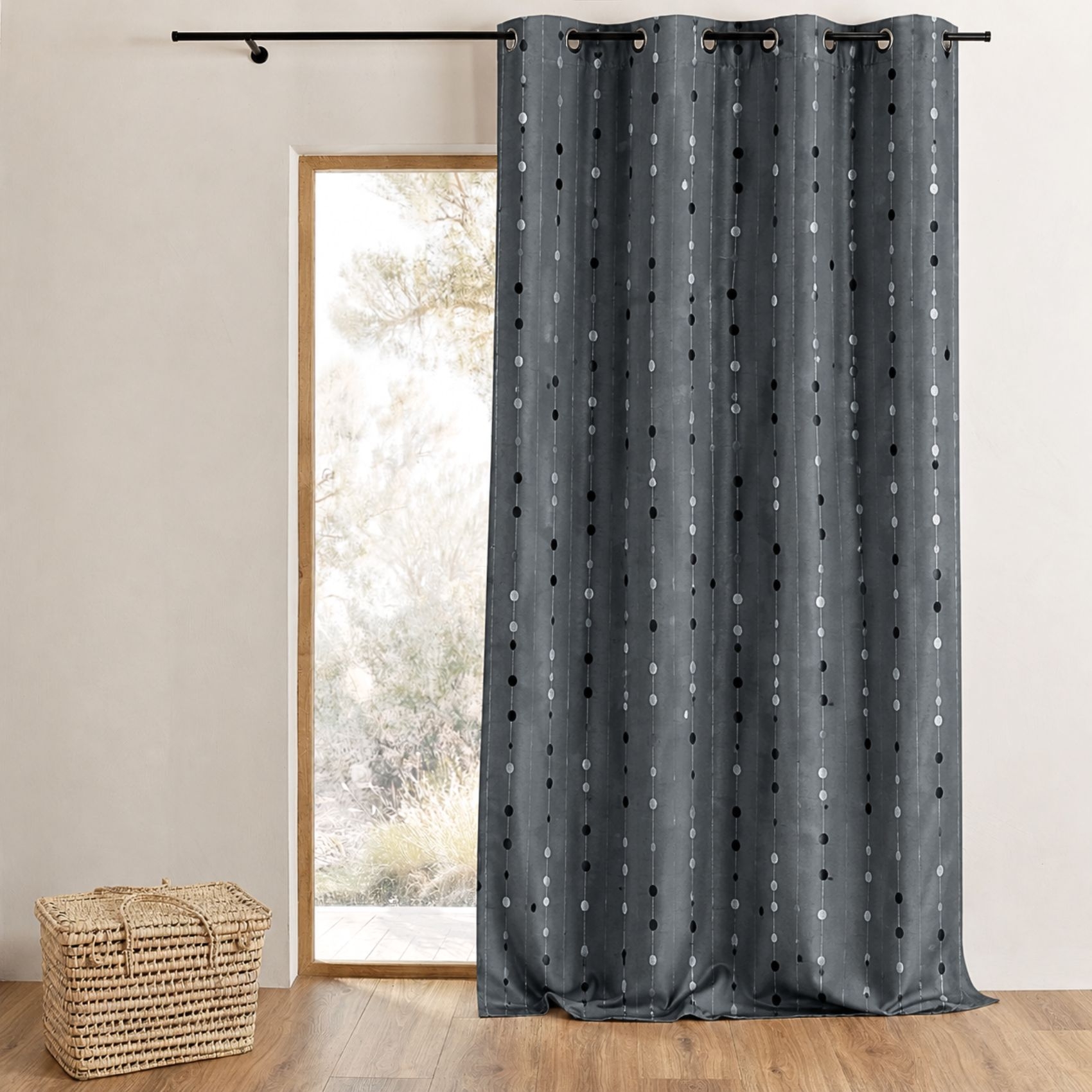 Rideau shantung motif de boules tissées