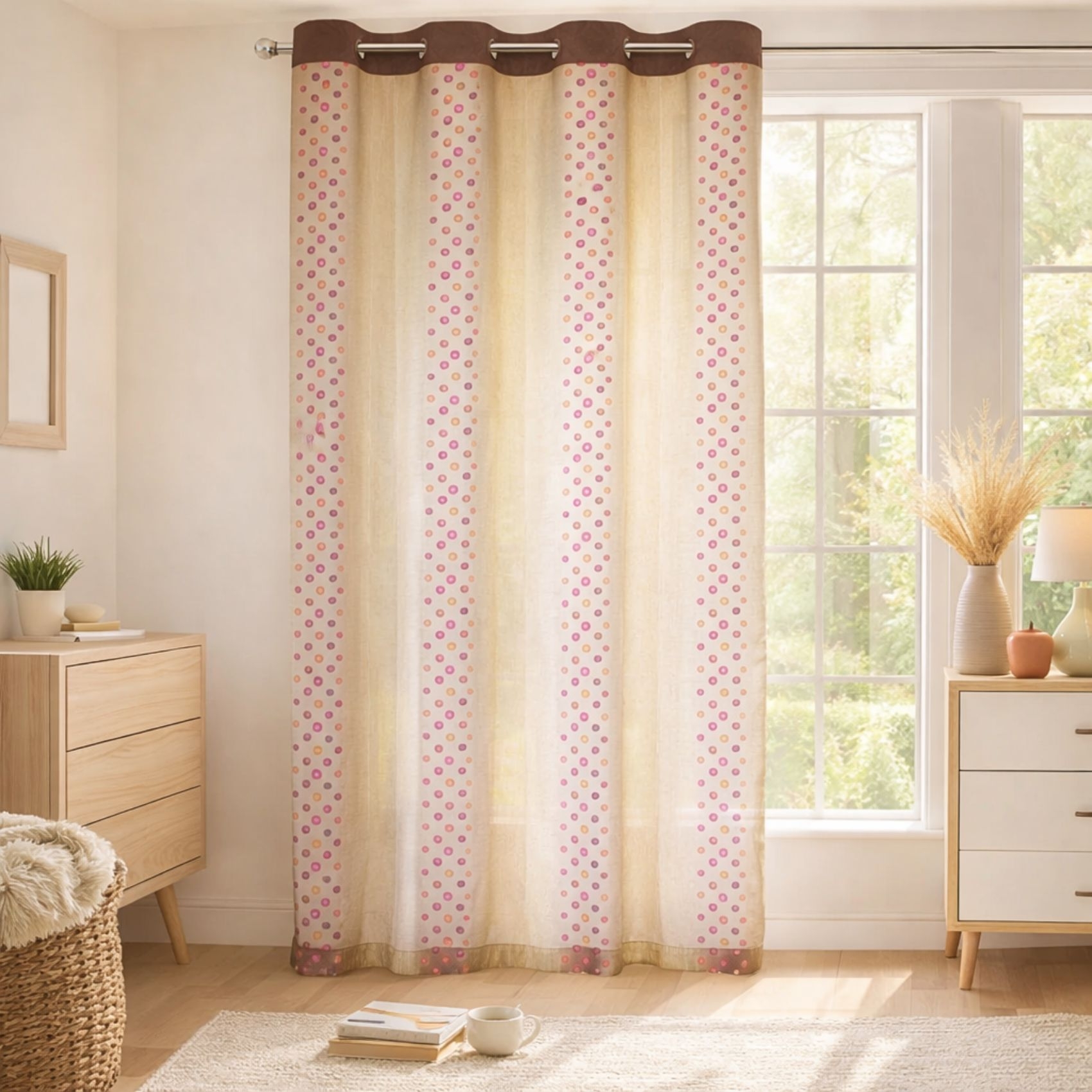 Voilage tamisant à pois et rayures