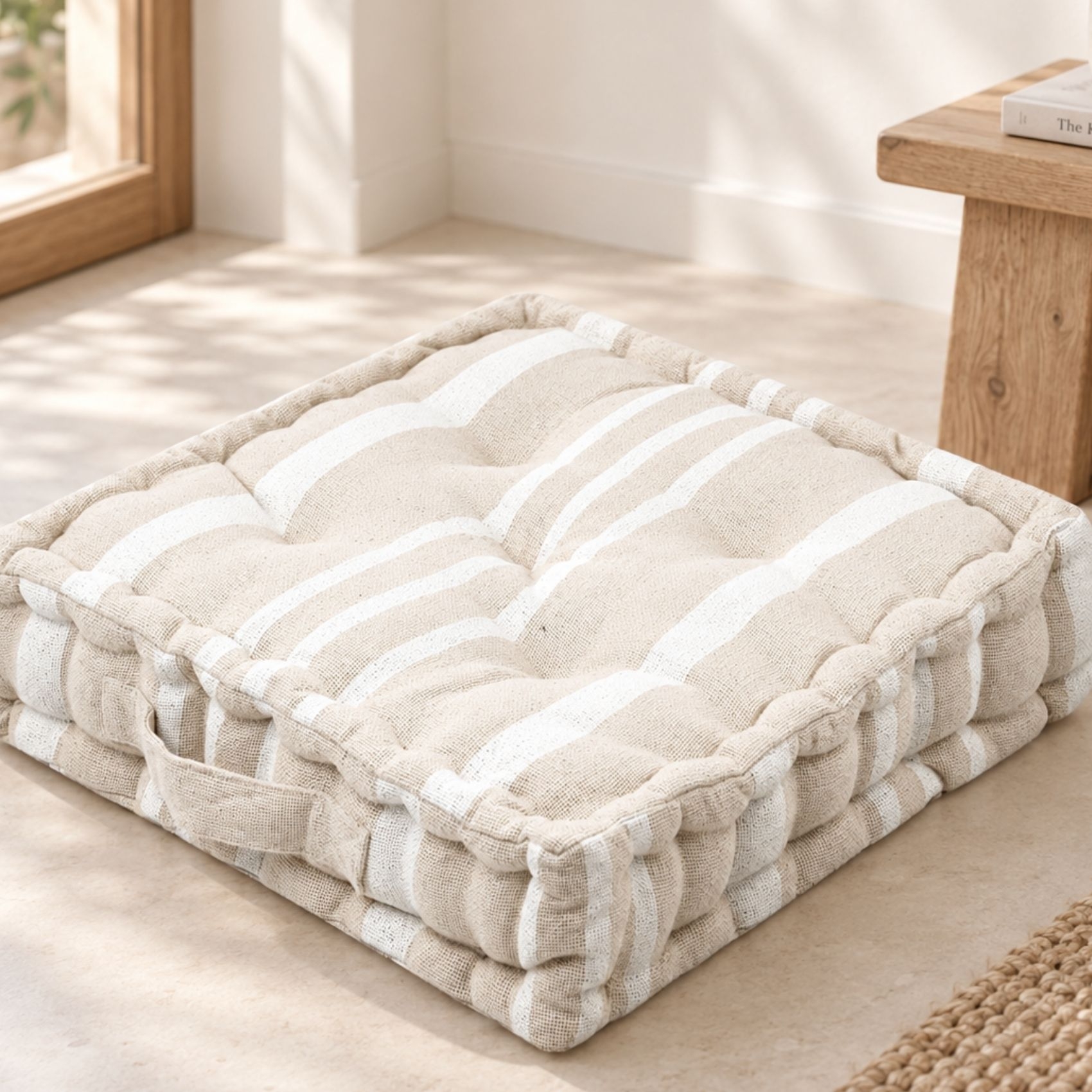 Coussin de sol 100% coton épais et moelleux à rayures — vue 4