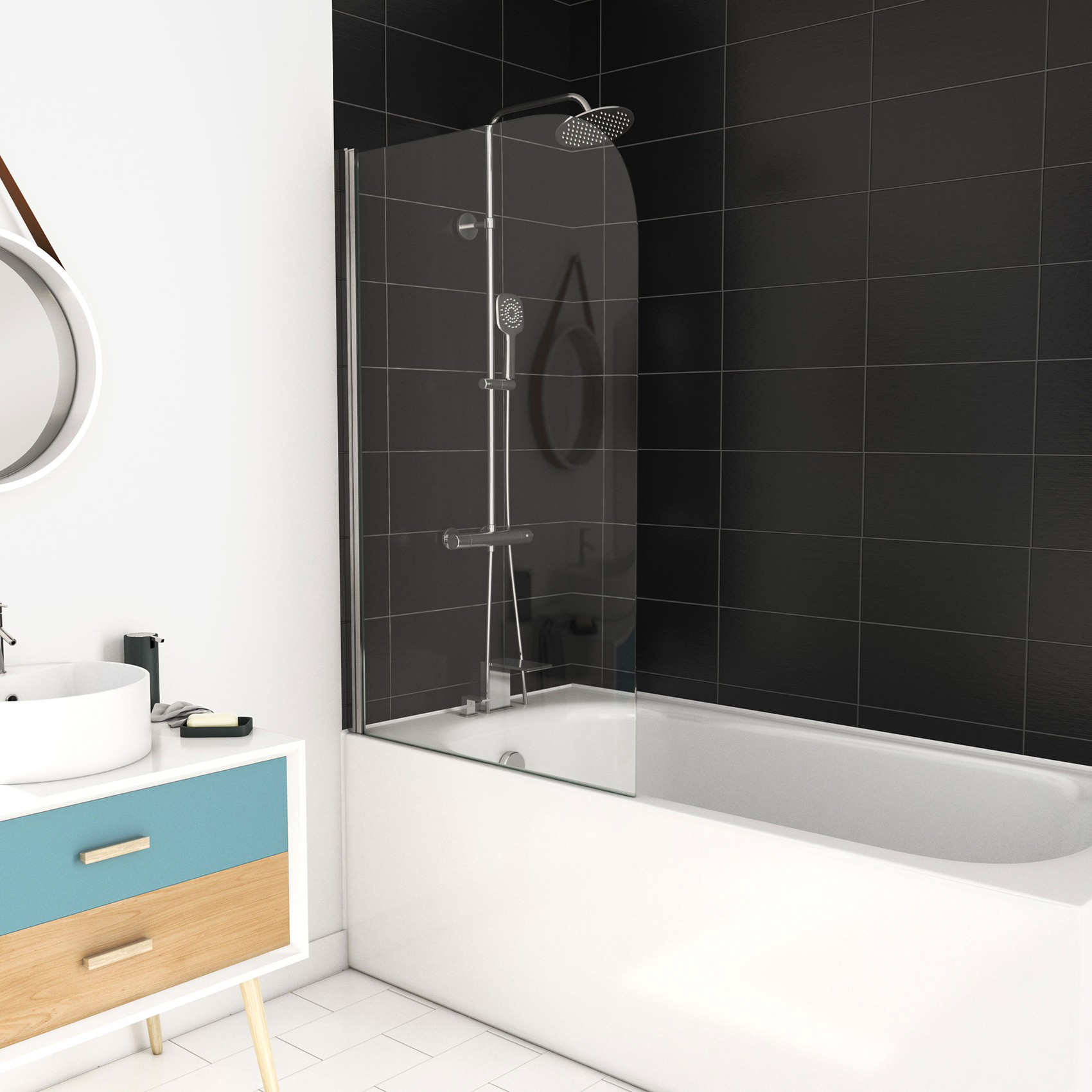 Pare baignoire pivotant courbé en verre trempé — vue 5