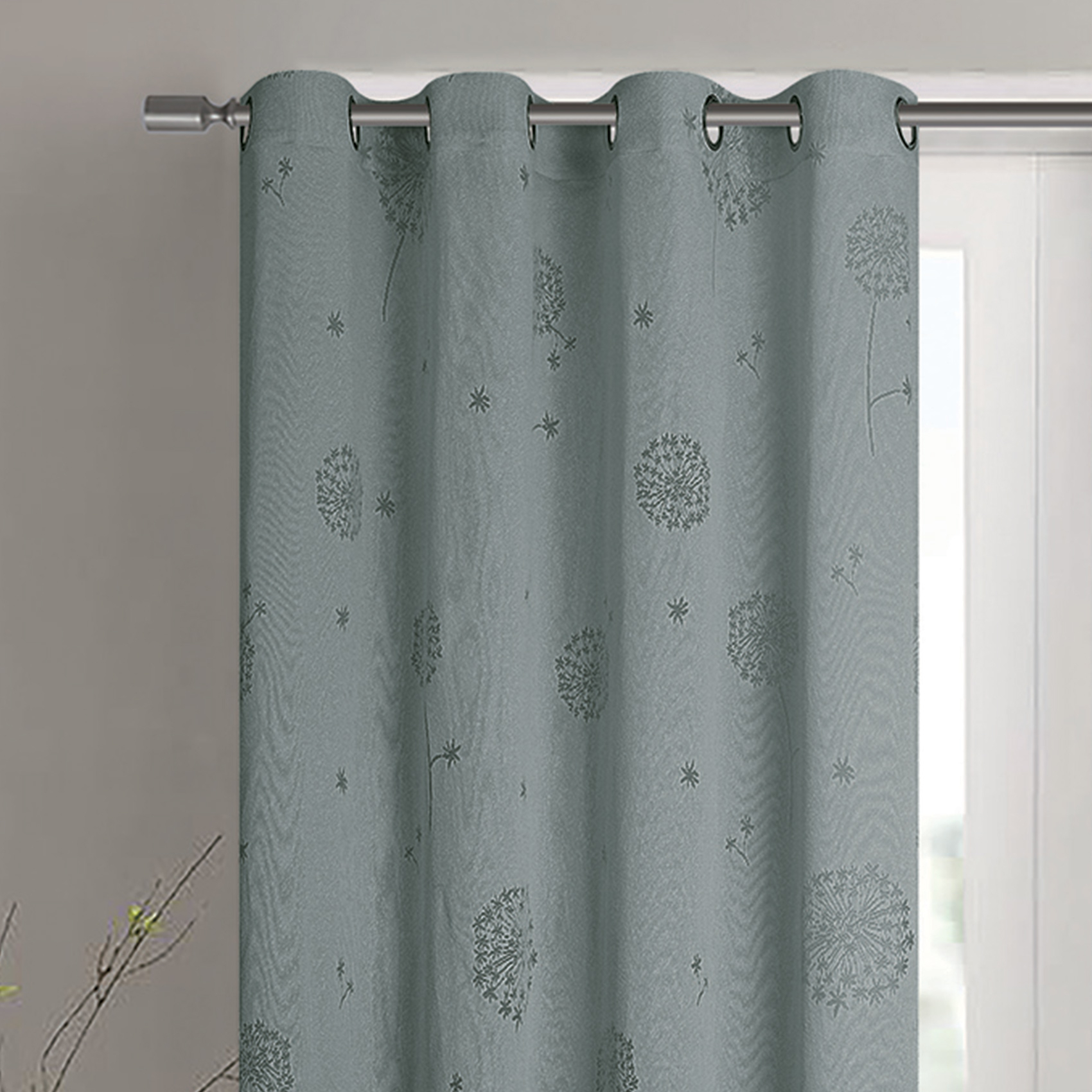 Paire de voilages à oeillets fleurs effet tissé — vue 6