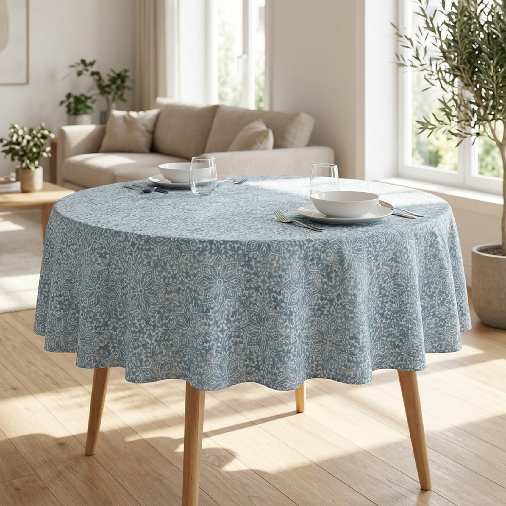 Nappe ronde en polycoton enduit anti-tache graphique — vue 3