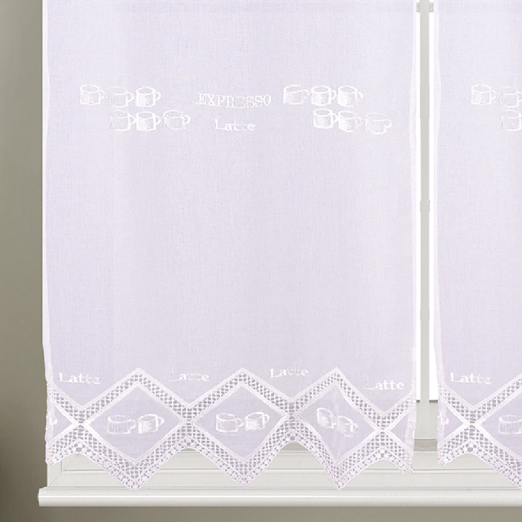 Paire de petits voilages de cuisine dentelle motif café latte — vue 3