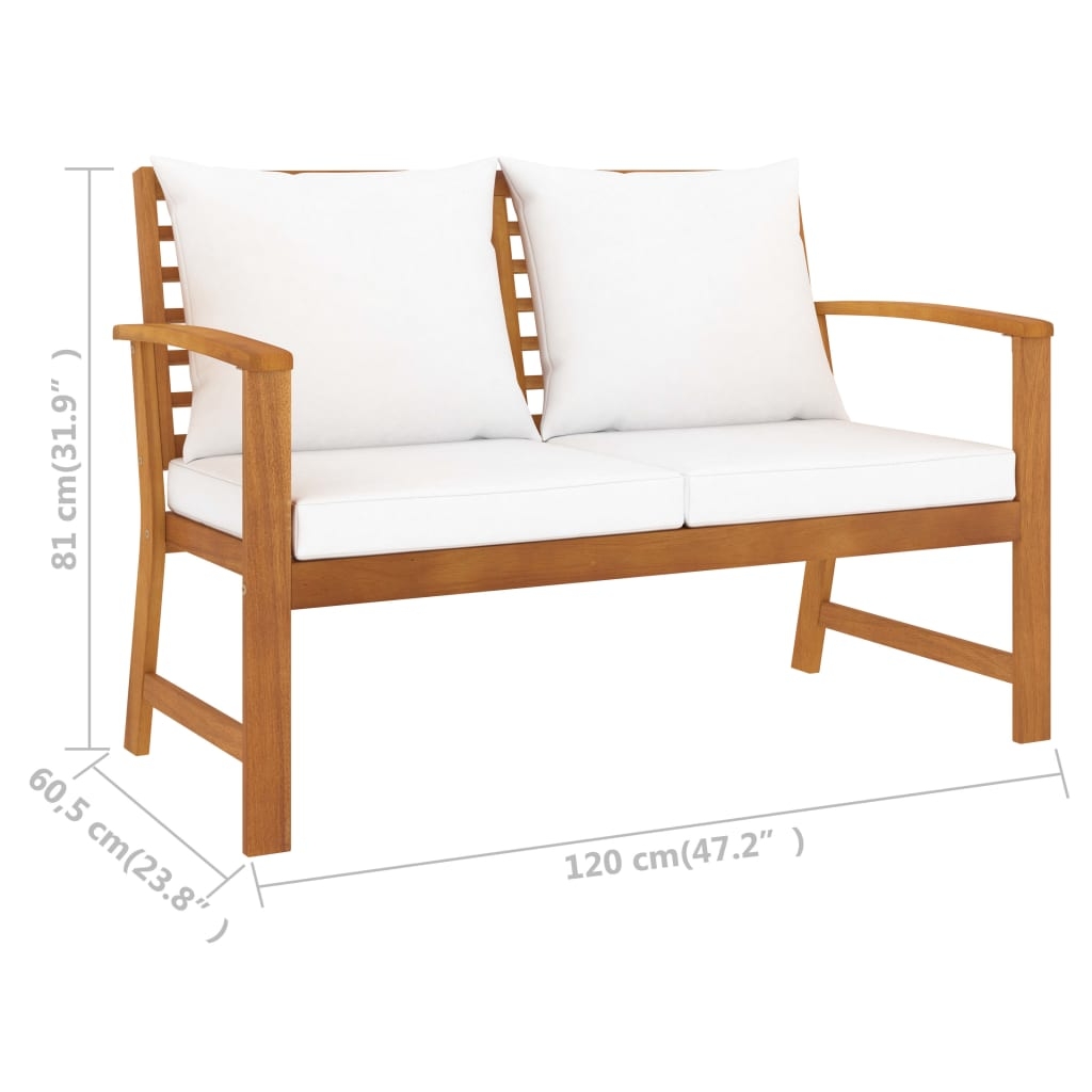 Banc de jardin en bois avec coussins — vue 3
