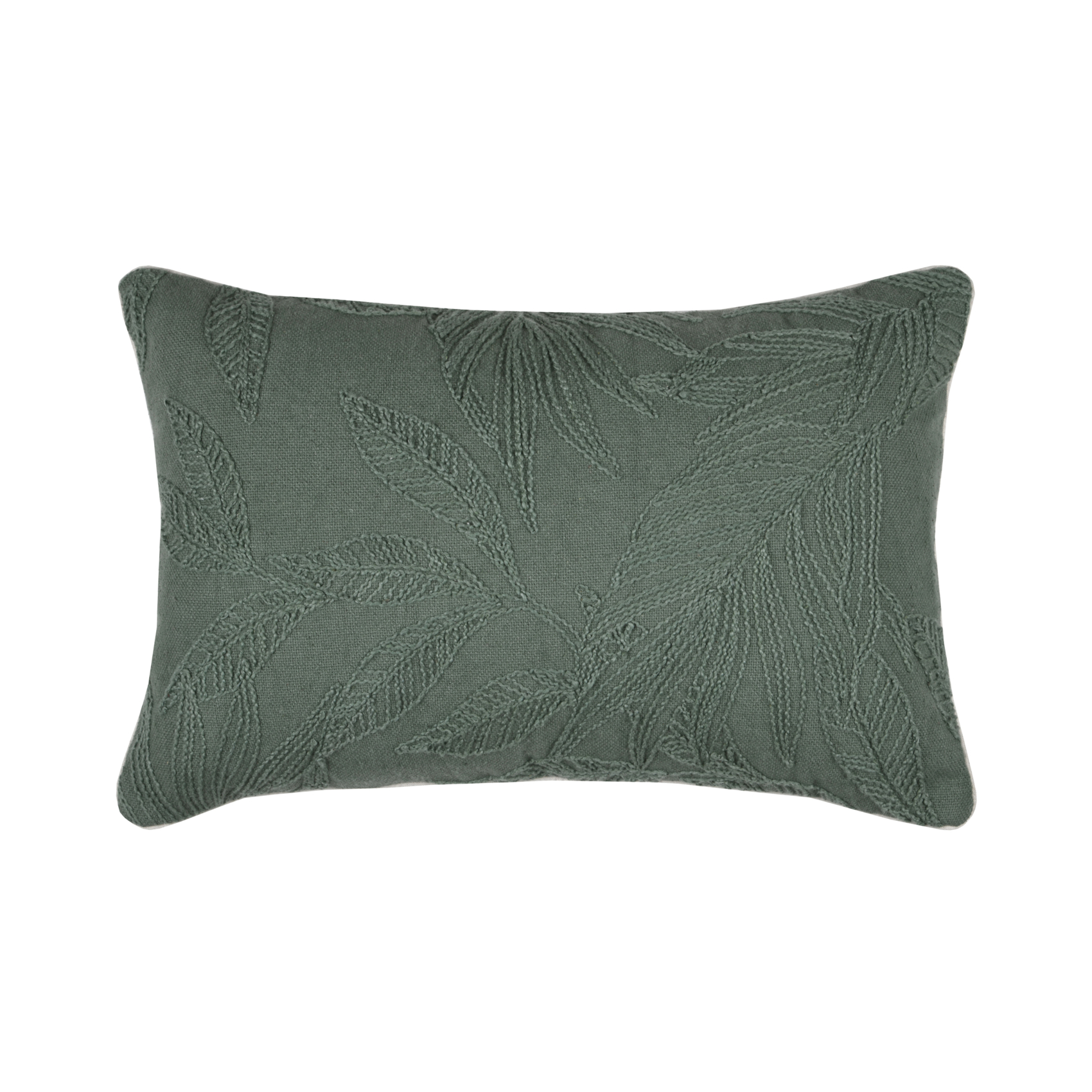 Coussin rectangulaire en coton à feuillage brodé
