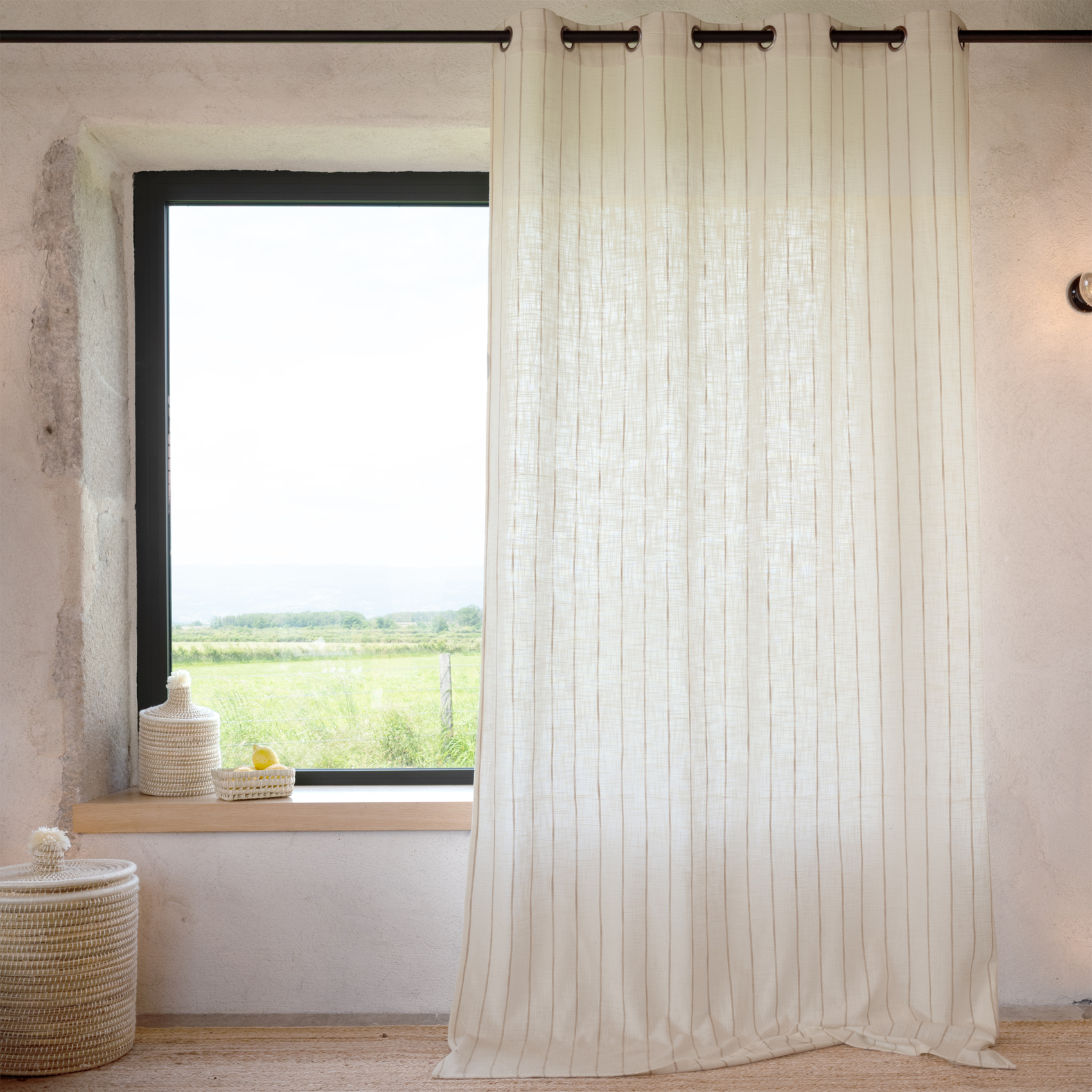 Rideau 100% coton à rayures beige LOURMARIN