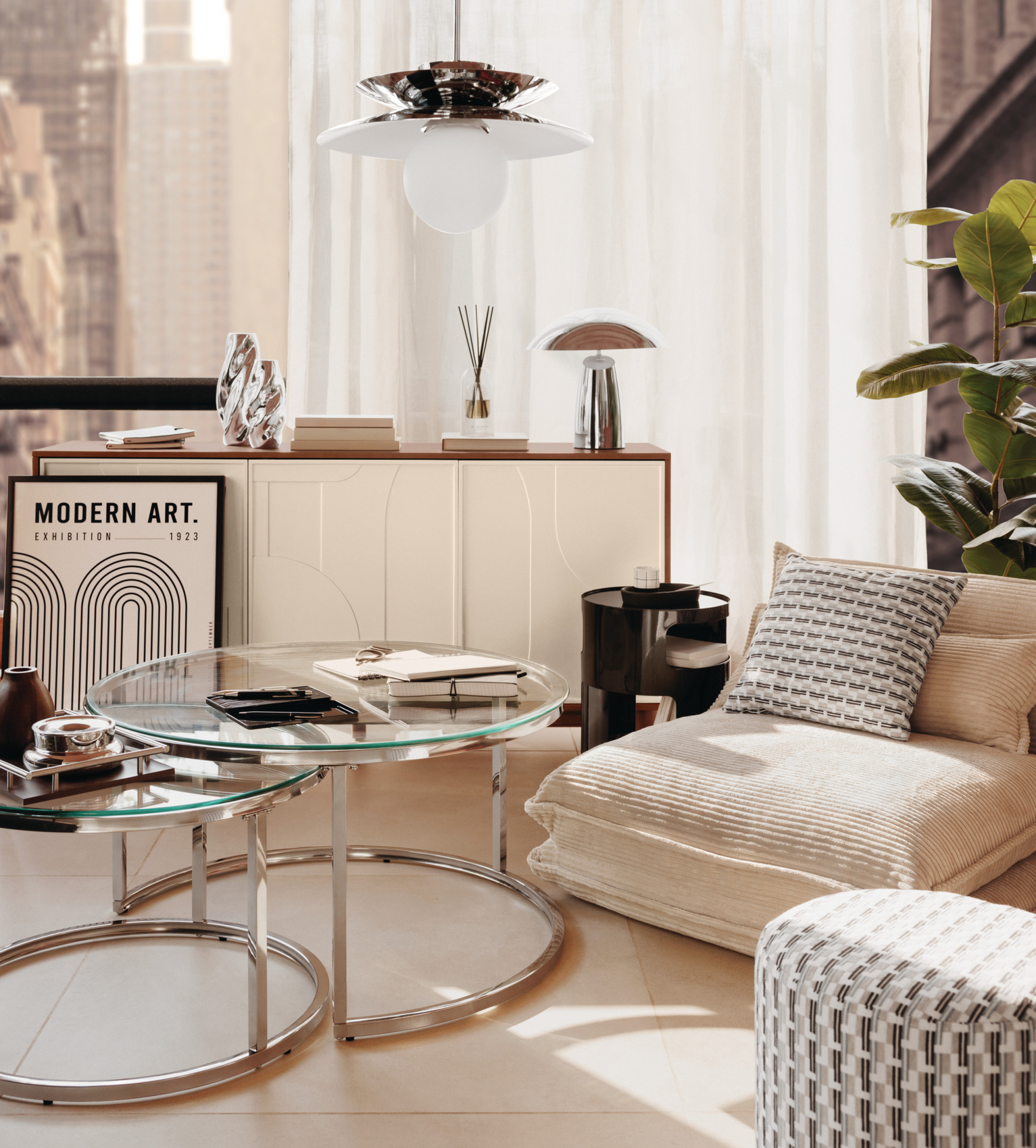 Suspension en métal effet chrome avec globe en verre — vue 5
