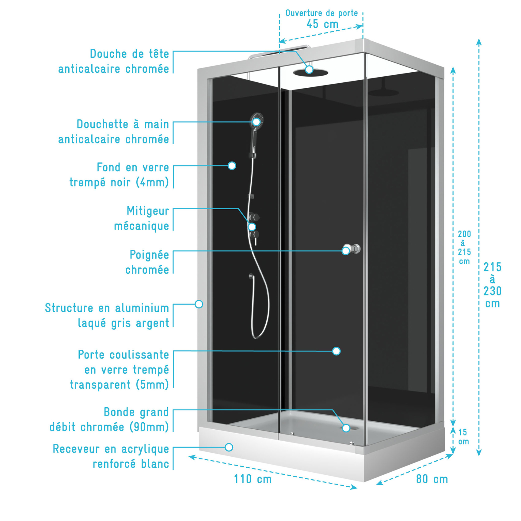 Cabine de douche rectangulaire minimaliste style contemporain — vue 5