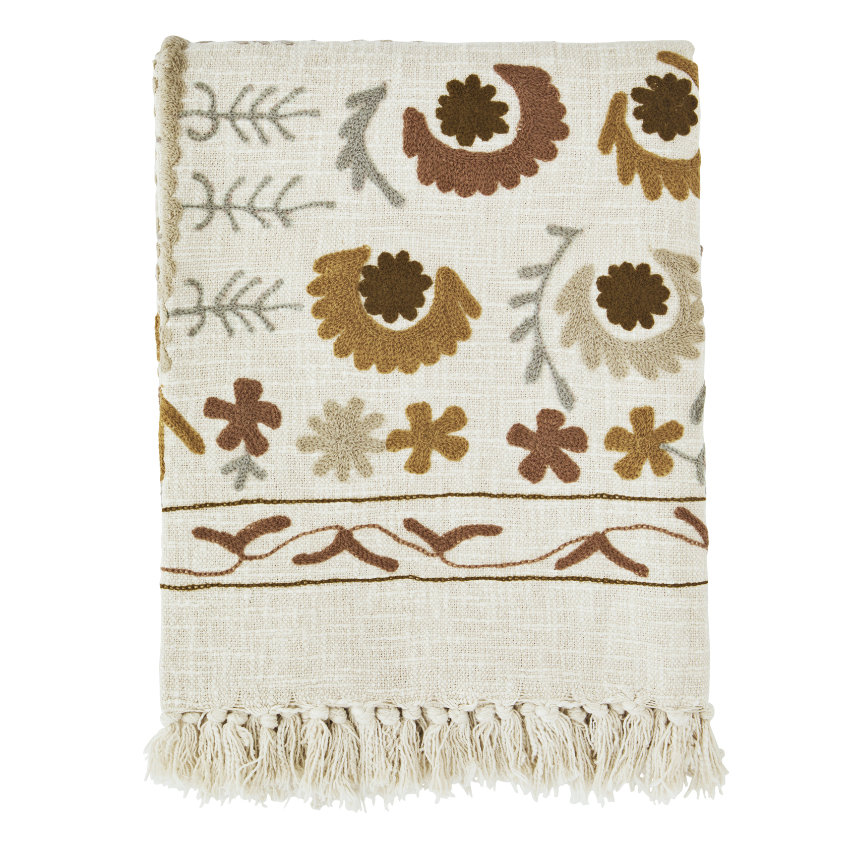 Plaid en coton brodé à motifs floraux