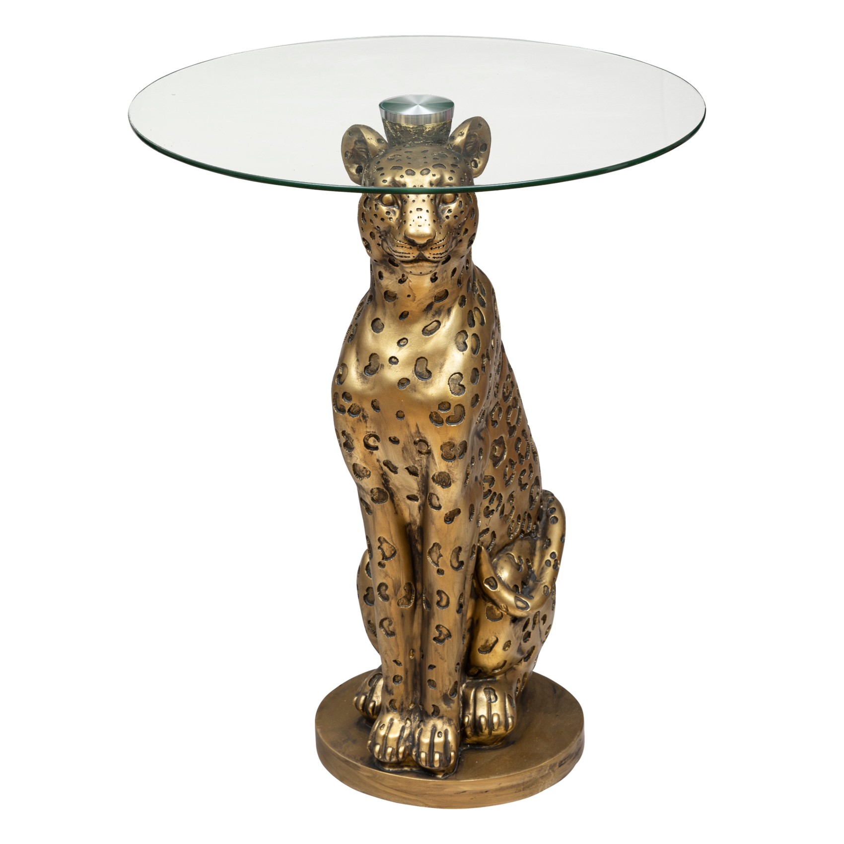 Table café ronde avec piètement léopard sculpté