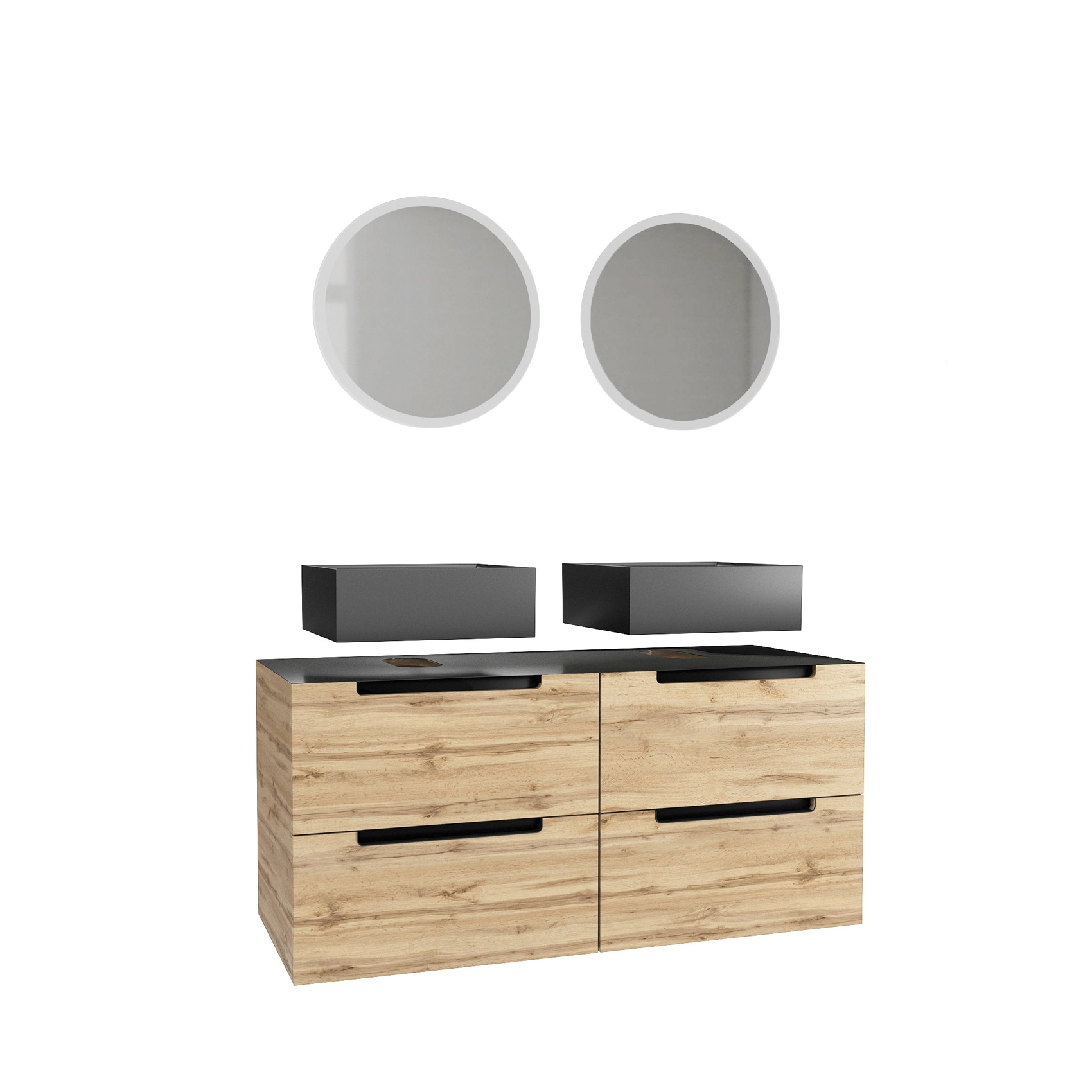 Ensemble de salle de bains avec 2 vasques rectangulaires et 2 miroirs ronds à led — vue 4