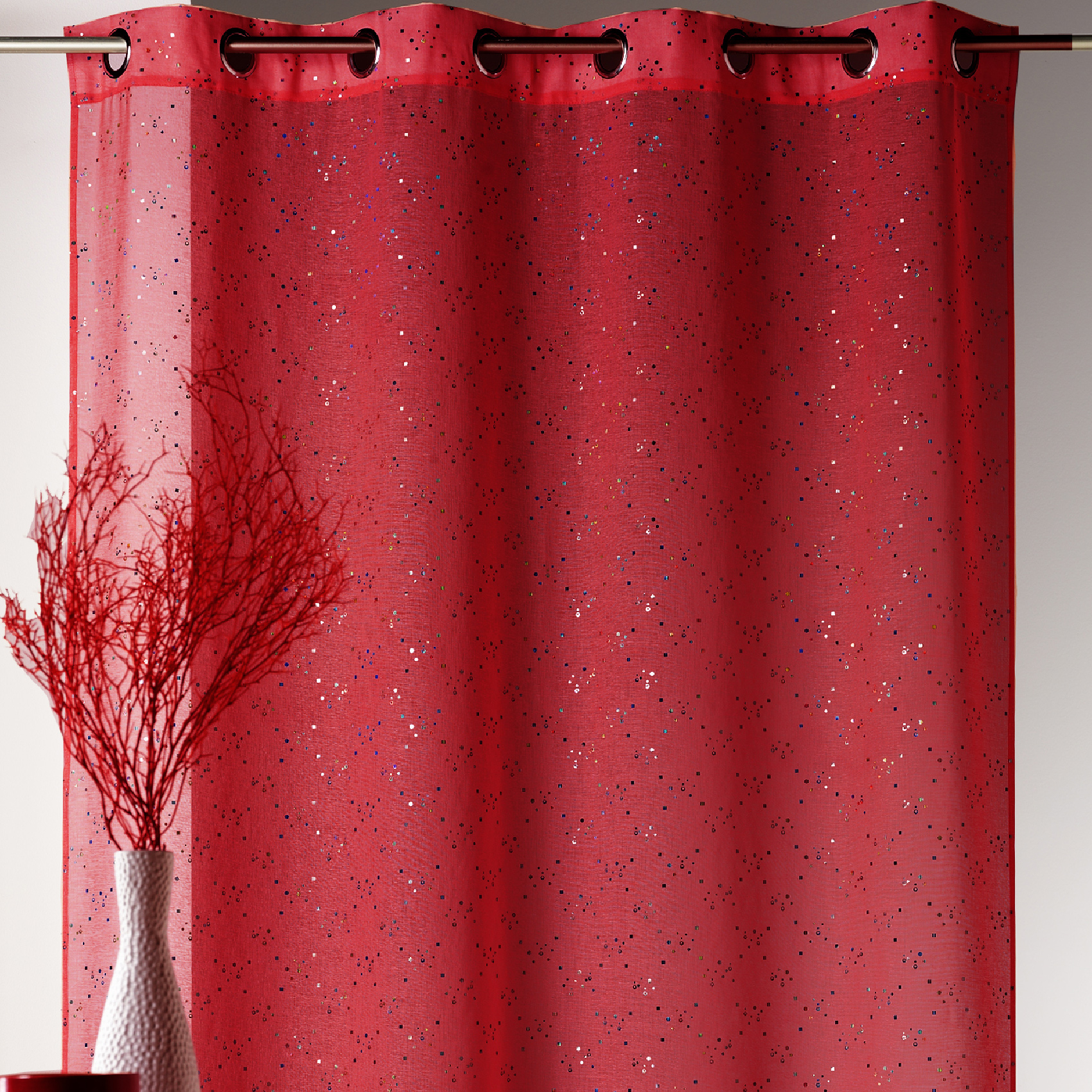 Voilage en étamine imprimé petits points colorés — vue 5