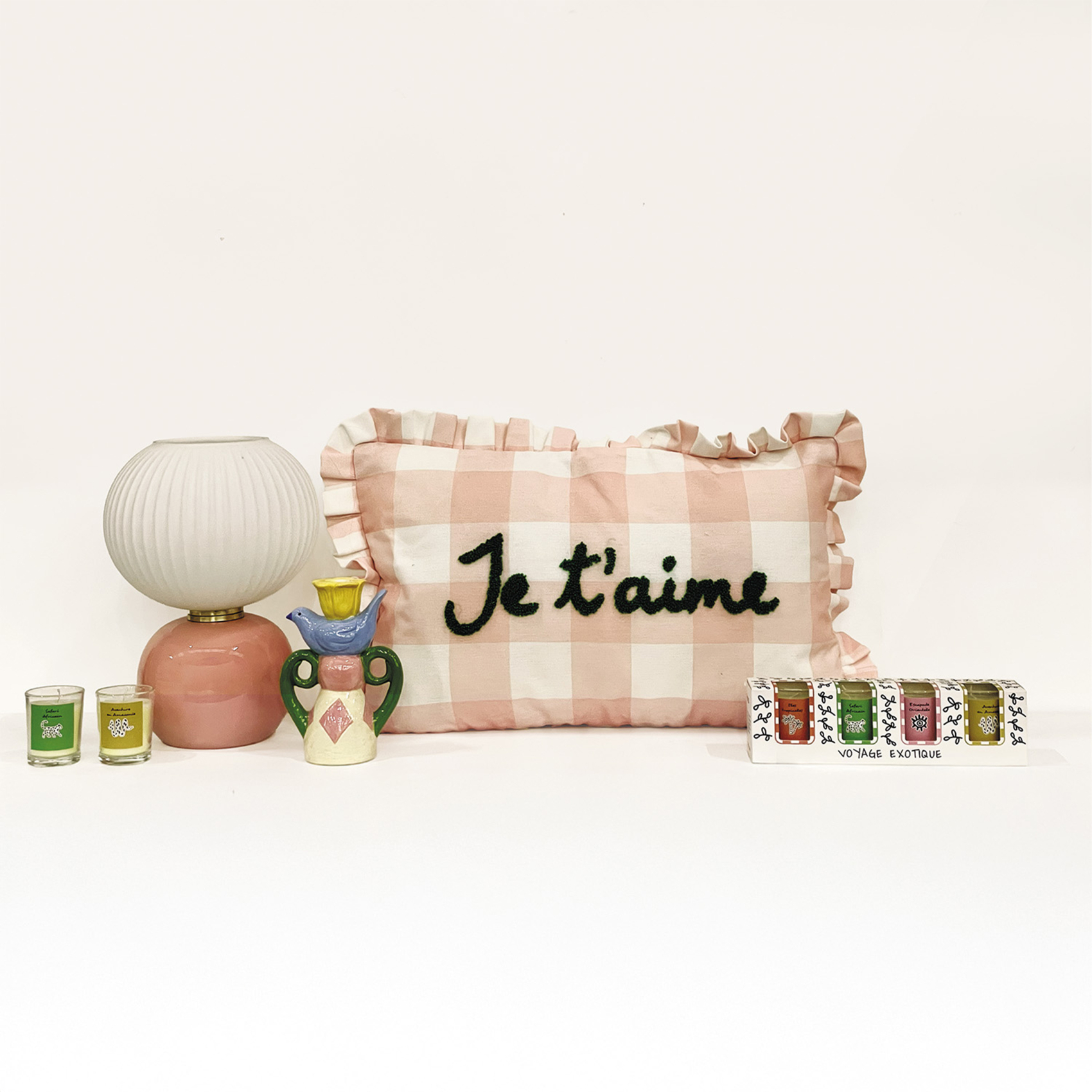 Coussin rectangulaire à carreaux Je t'aime — vue 3