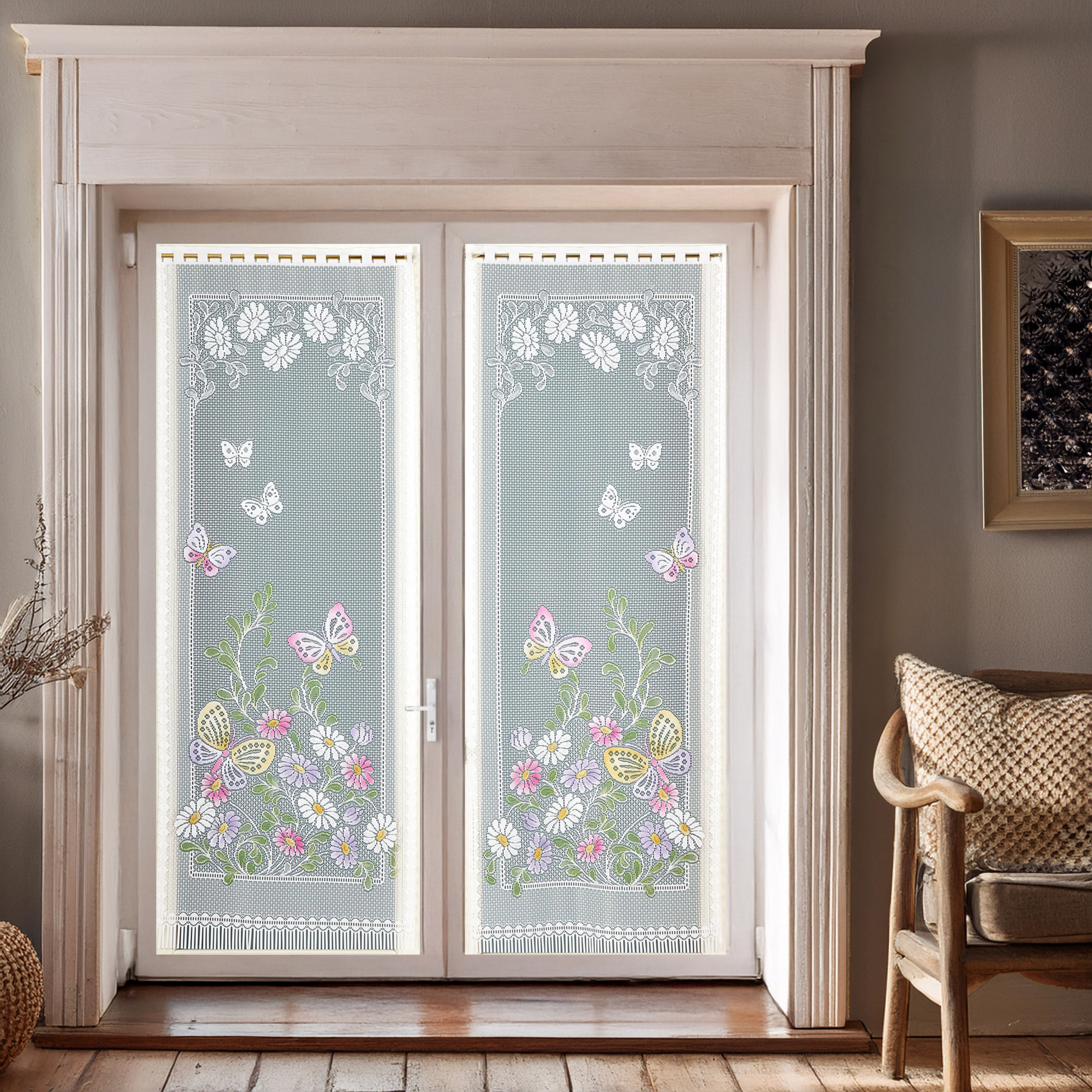 Paire de vitrages frangés et dentellés papillons — vue 4