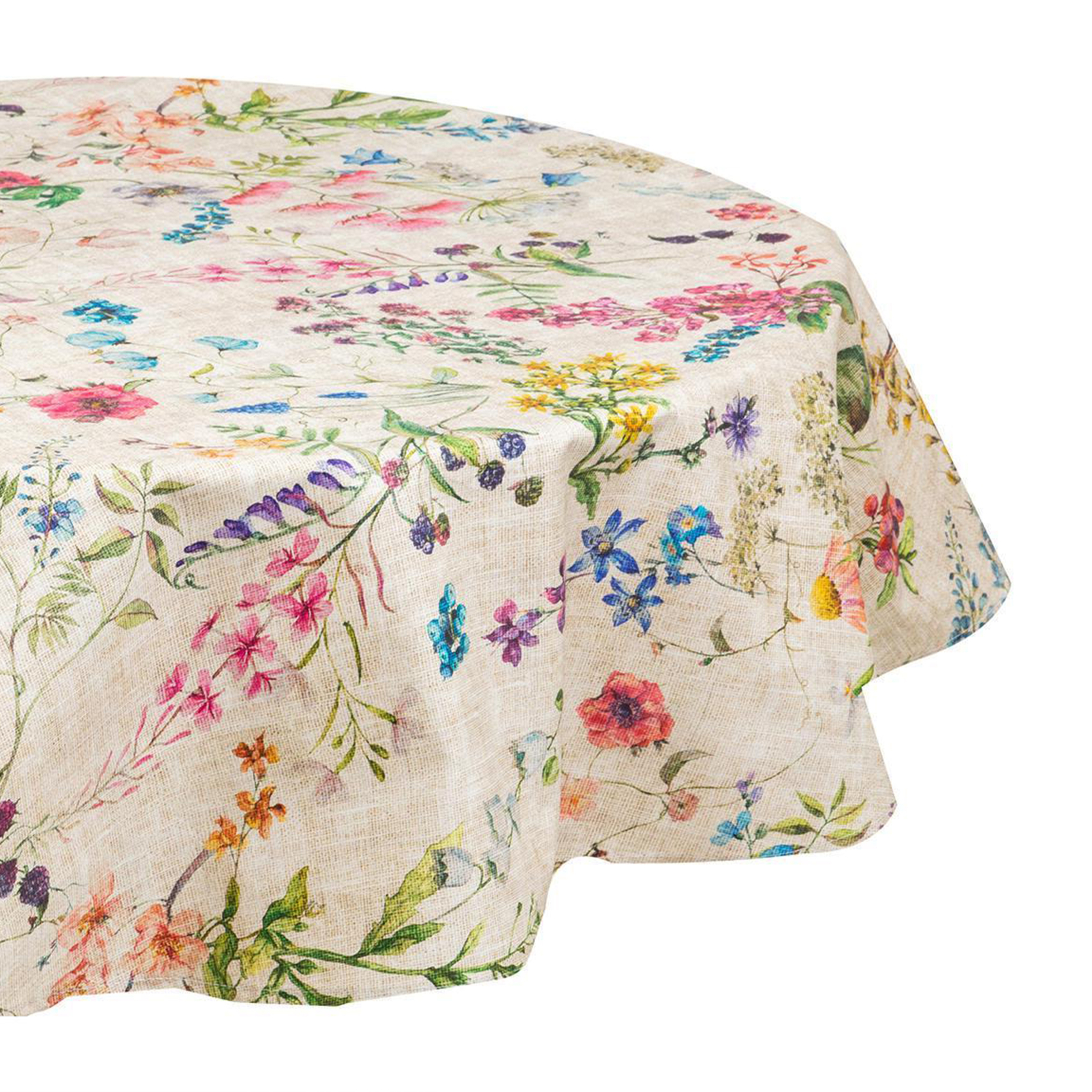 Nappe ronde en coton enduit anti-tache fleurs