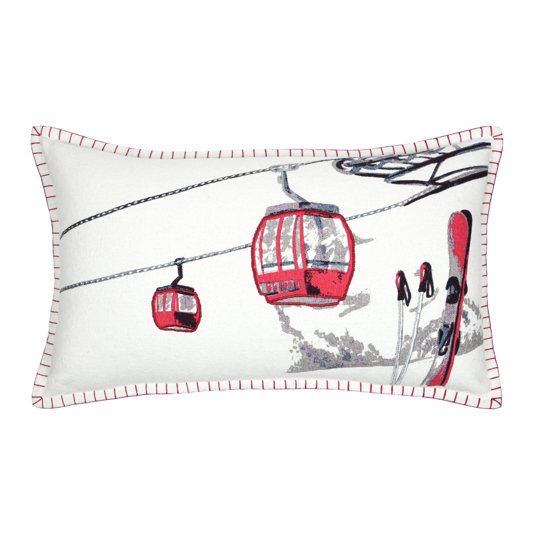 Coussin rectangulaire en coton déhoussable à motif télécabine