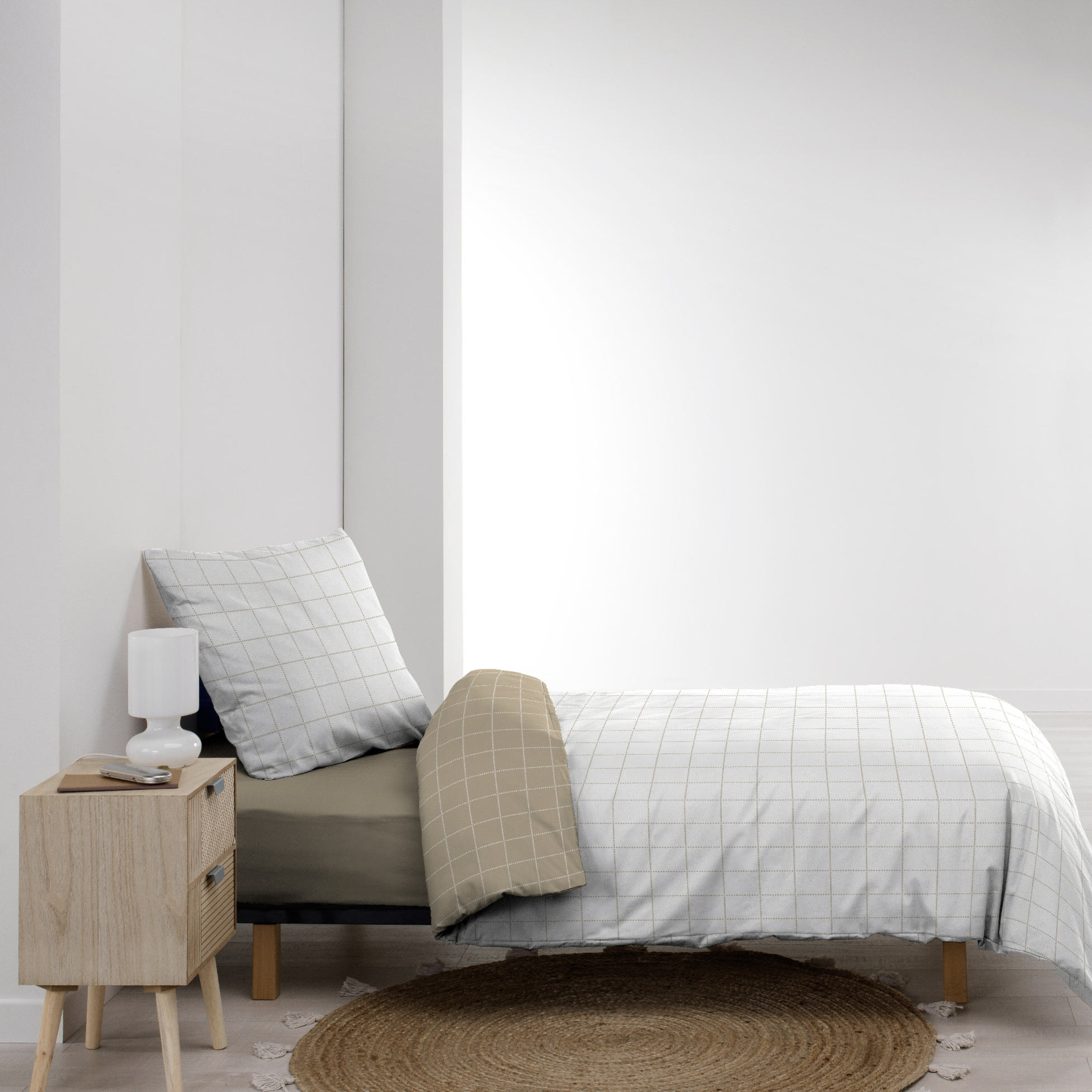 Parure de lit 2 pièces coton motif carreaux réversible housse + taie — vue 5