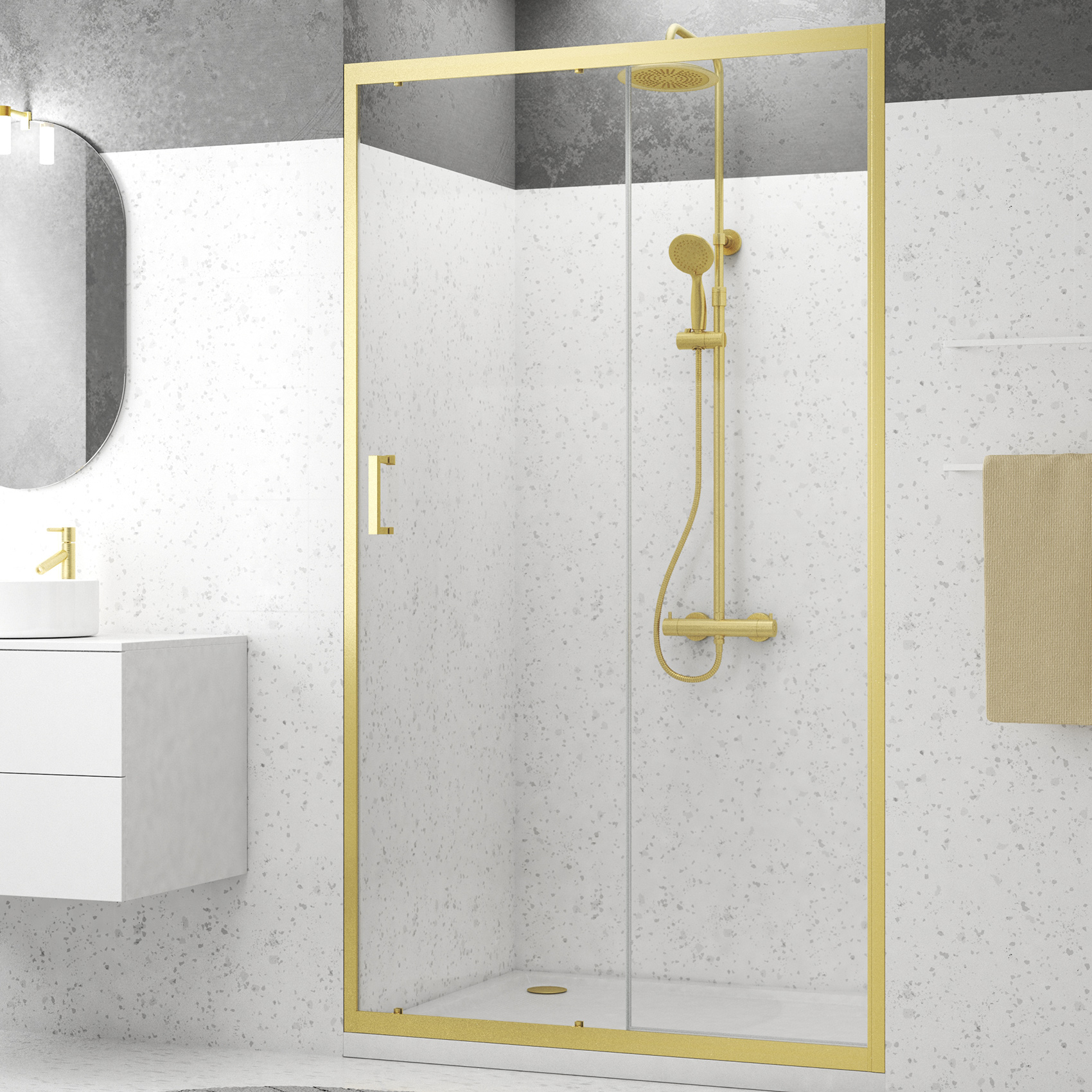 Porte de douche coulissante en or brossé — vue 6
